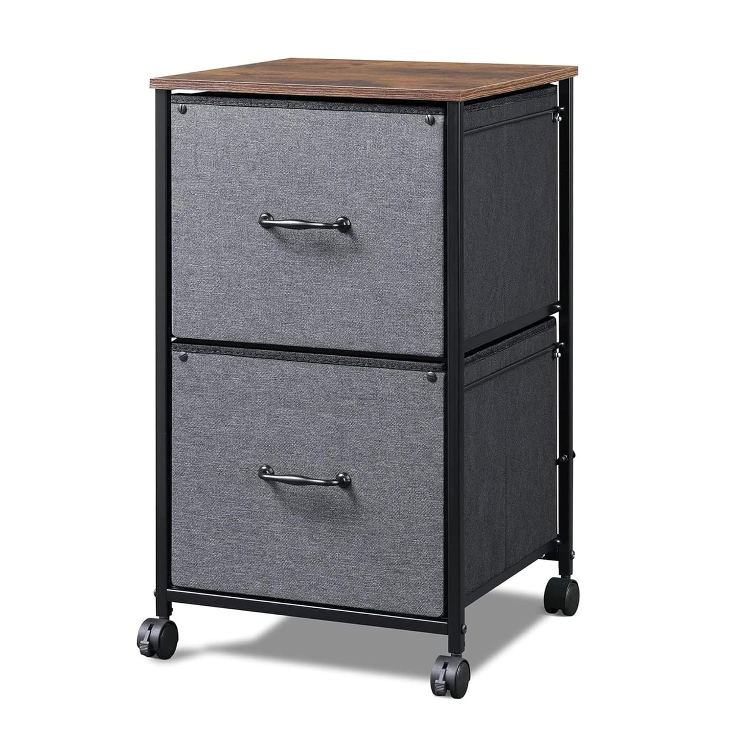 DEVAISE 2 Drawer Mobile File Cabinet, Rolling Printer Stand, Fabric Vertical Filing Cabinet fits A4 or Letter Size for Home Office, Rustic Brown
