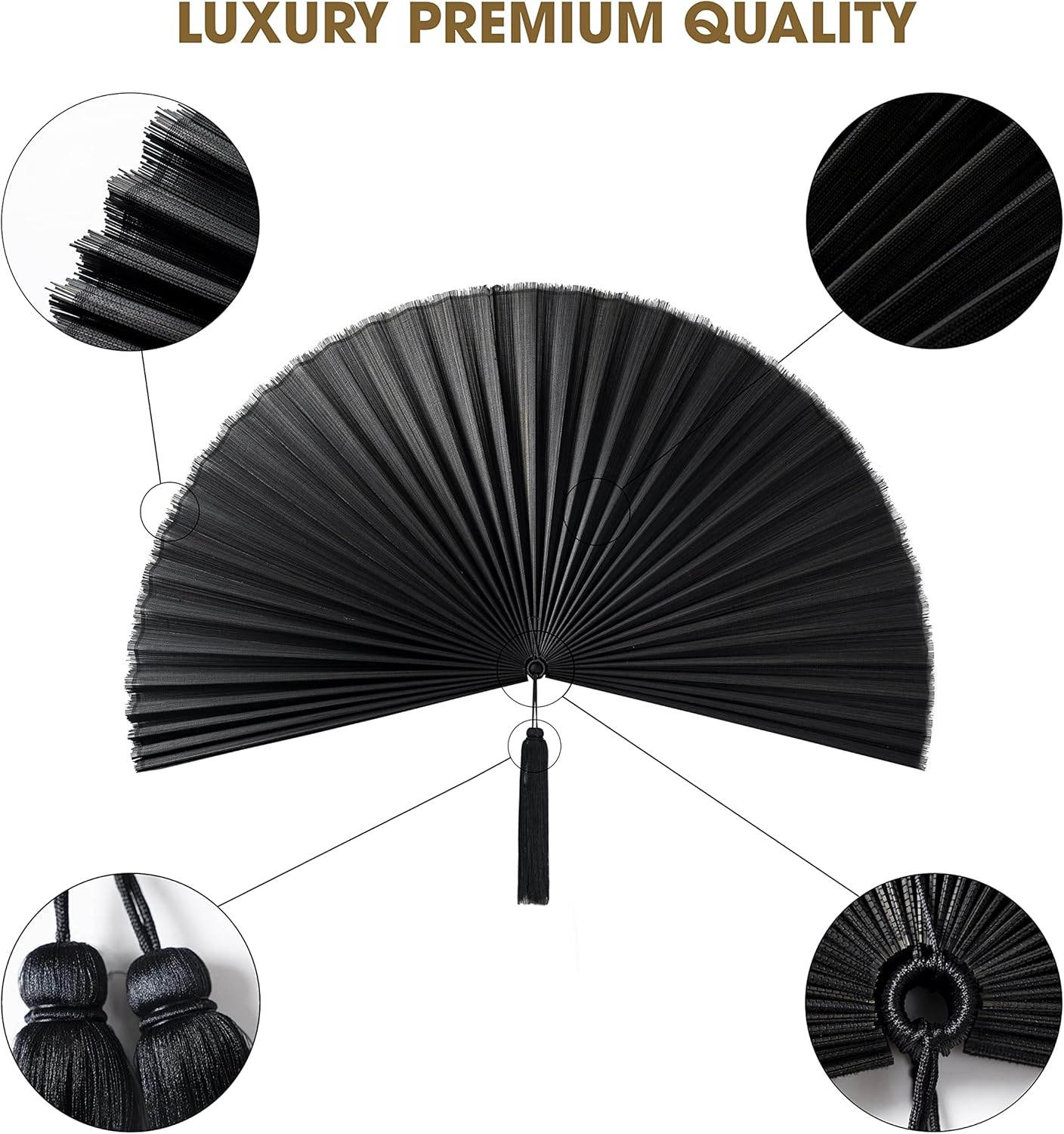 KOLWOVEN Rustic Fan Wall Decor - Bedroom Wall Decor Above Bed - Headboard, Wall Pediment, Mantle, Fireplace Decor - Giant Bamboo Fan - Wall Art Home Decoration (Extra Large 47''x24'', Black)