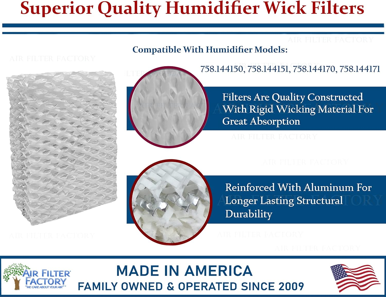 Air Filter Factory Replacement For 758.144150, 758.144151, 758.144170, 758.144171 Kenmore Humidifier Wick Filter 4-Pack