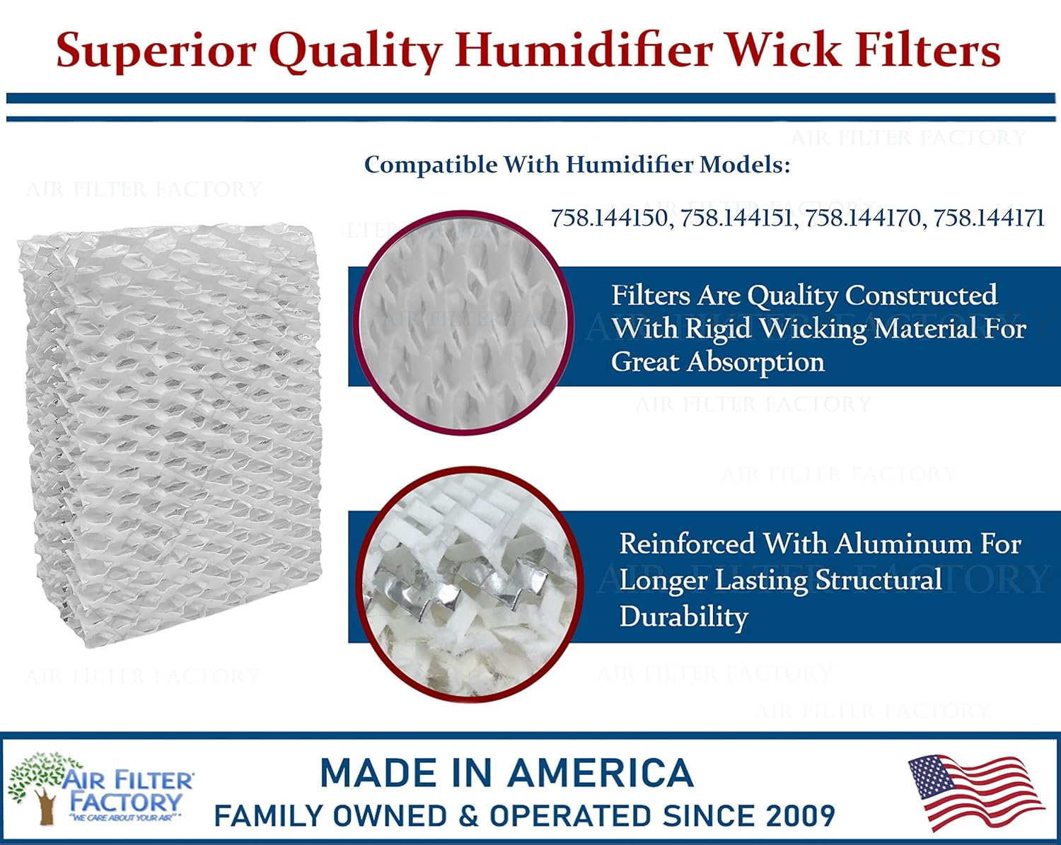Air Filter Factory Replacement For 758.144150, 758.144151, 758.144170, 758.144171 Kenmore Humidifier Wick Filter 4-Pack