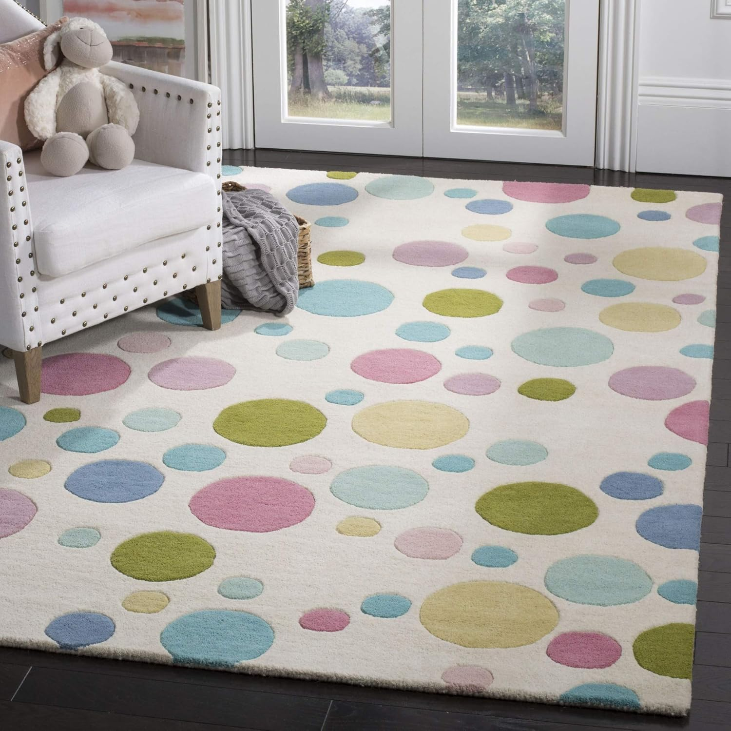 Handmade Blue and Multicolor Tufted Wool Area Rug, 5' x 8'