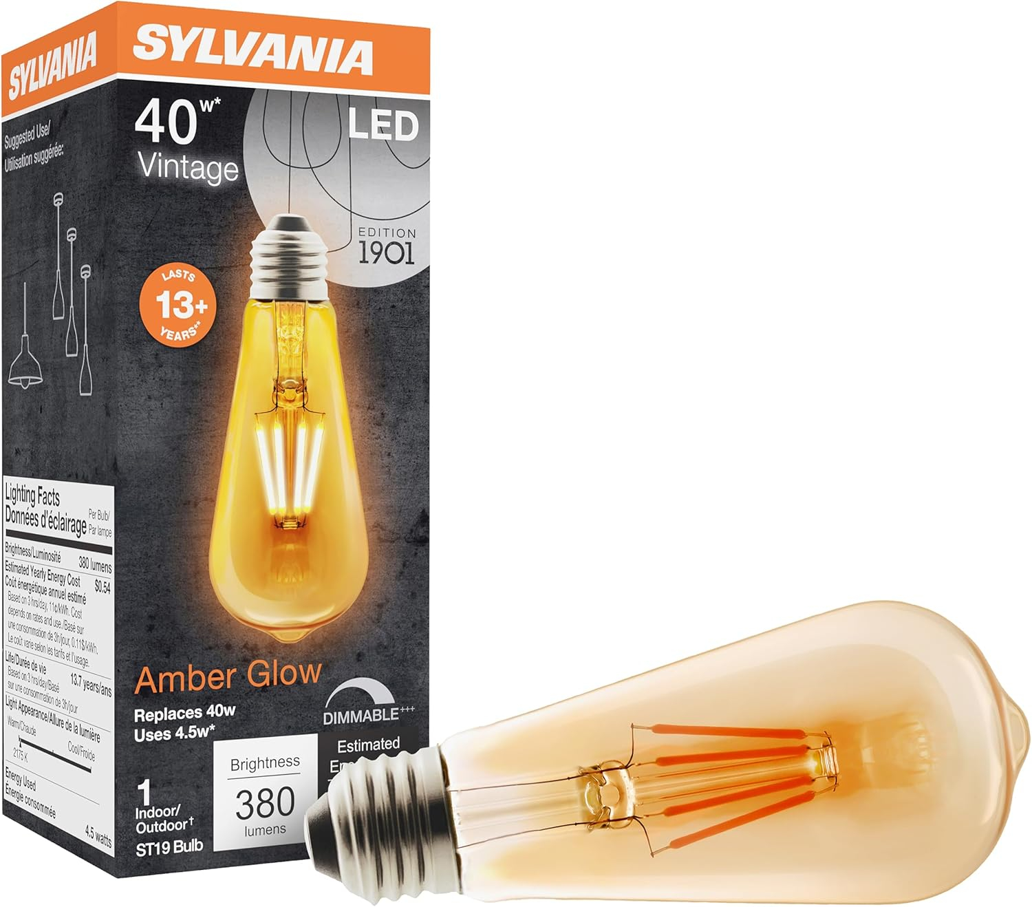 Sylvania 75351 Vintage LED Light Bulb, 4.5 Watts, 120 Volts