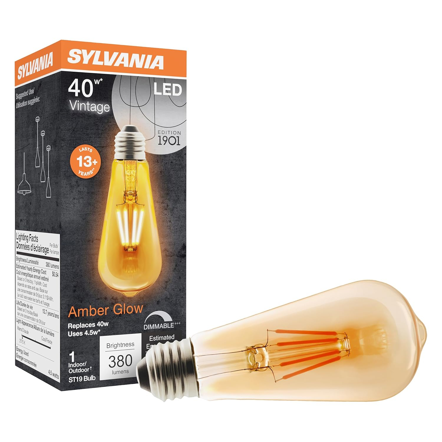 Sylvania 75351 Vintage LED Light Bulb, 4.5 Watts, 120 Volts