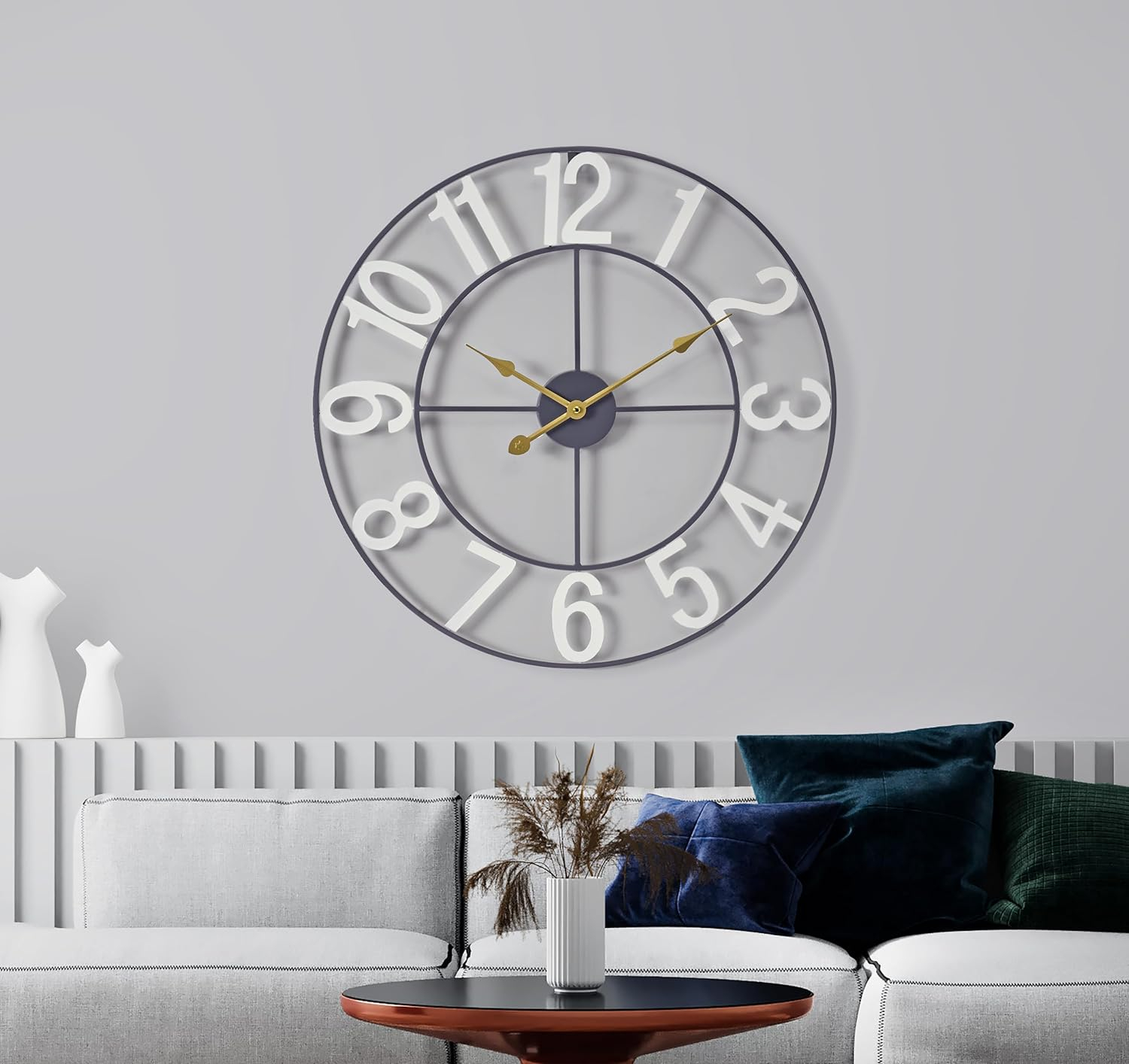 Sorbus Large Metal Numerical Wall Clock for Living Room Decor (White, 24" Diameter)