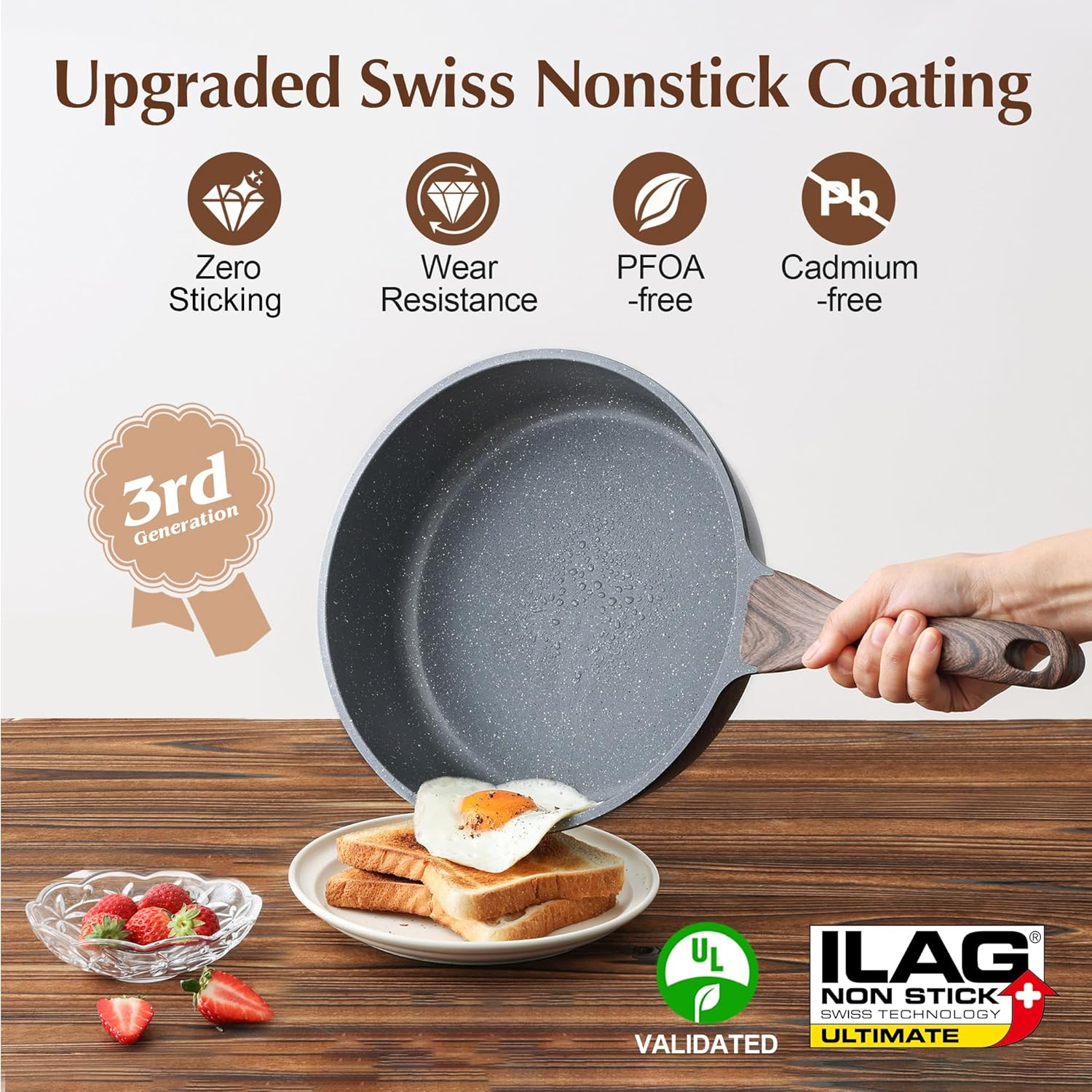 10-Inch Gray Nonstick Aluminum Frying Pan with Lid