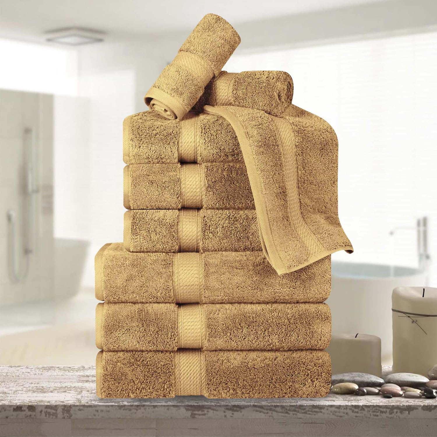 Superior 800 GSM Egyptian Cotton 9-Piece Heavyweight Towel Set, Toast