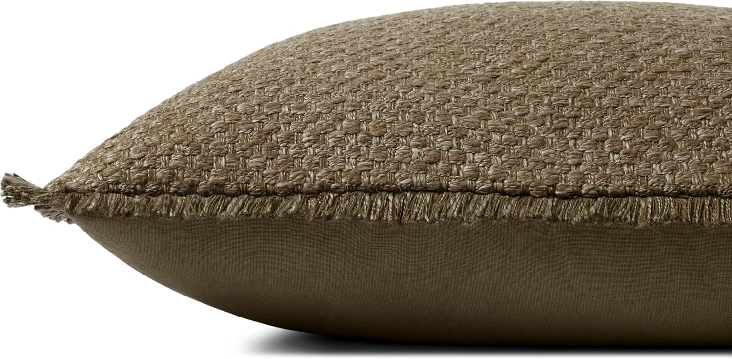 Olive Green 22'' x 22'' Cotton Blend Fringe Pillow