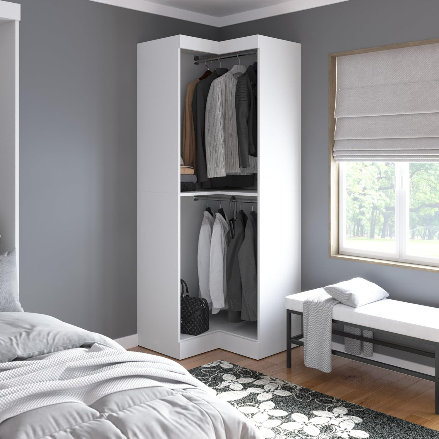 Bestar Pur 32" Corner Closet Wood Storage Unit in White