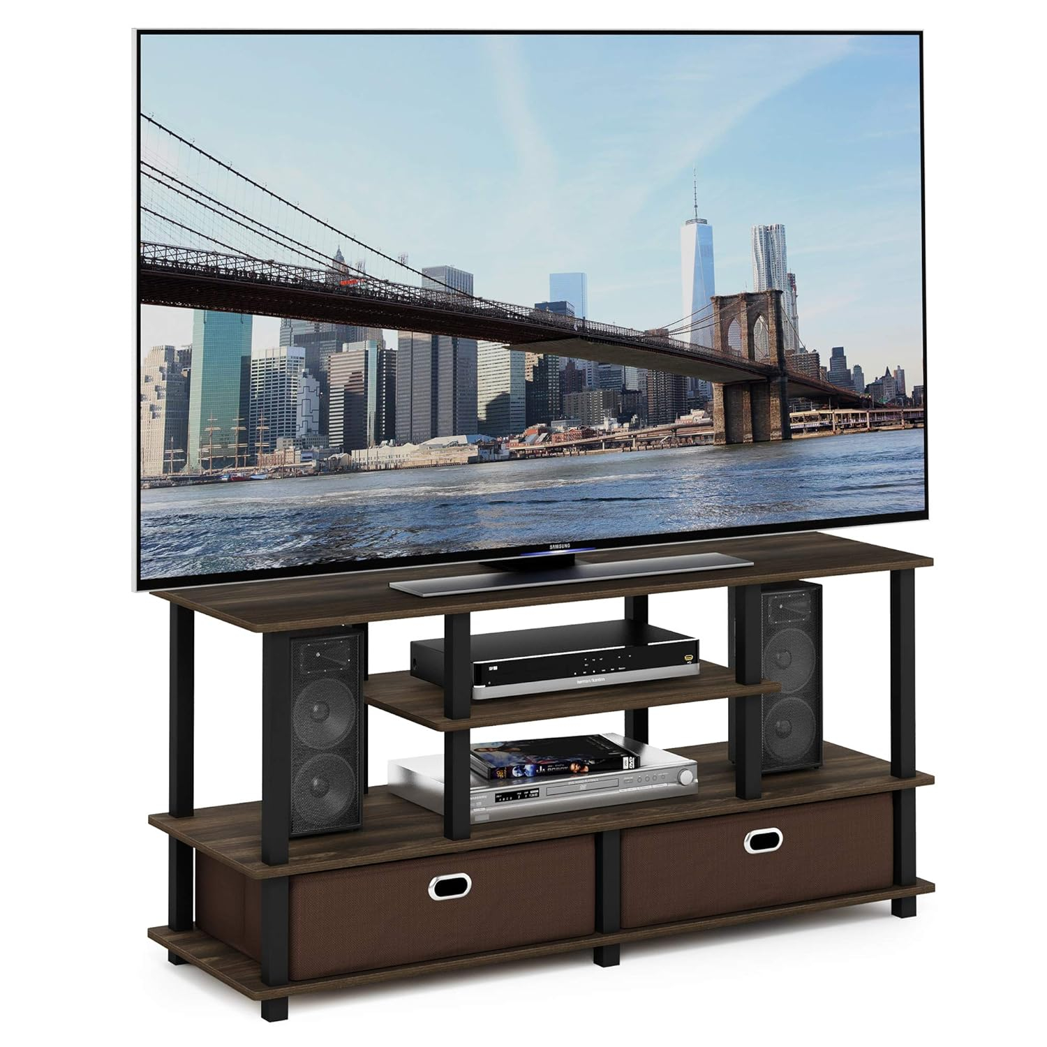 Furinno JAYA Large Stand for up to 50-Inch TV, Columbia Walnut/Black/Dark Brown