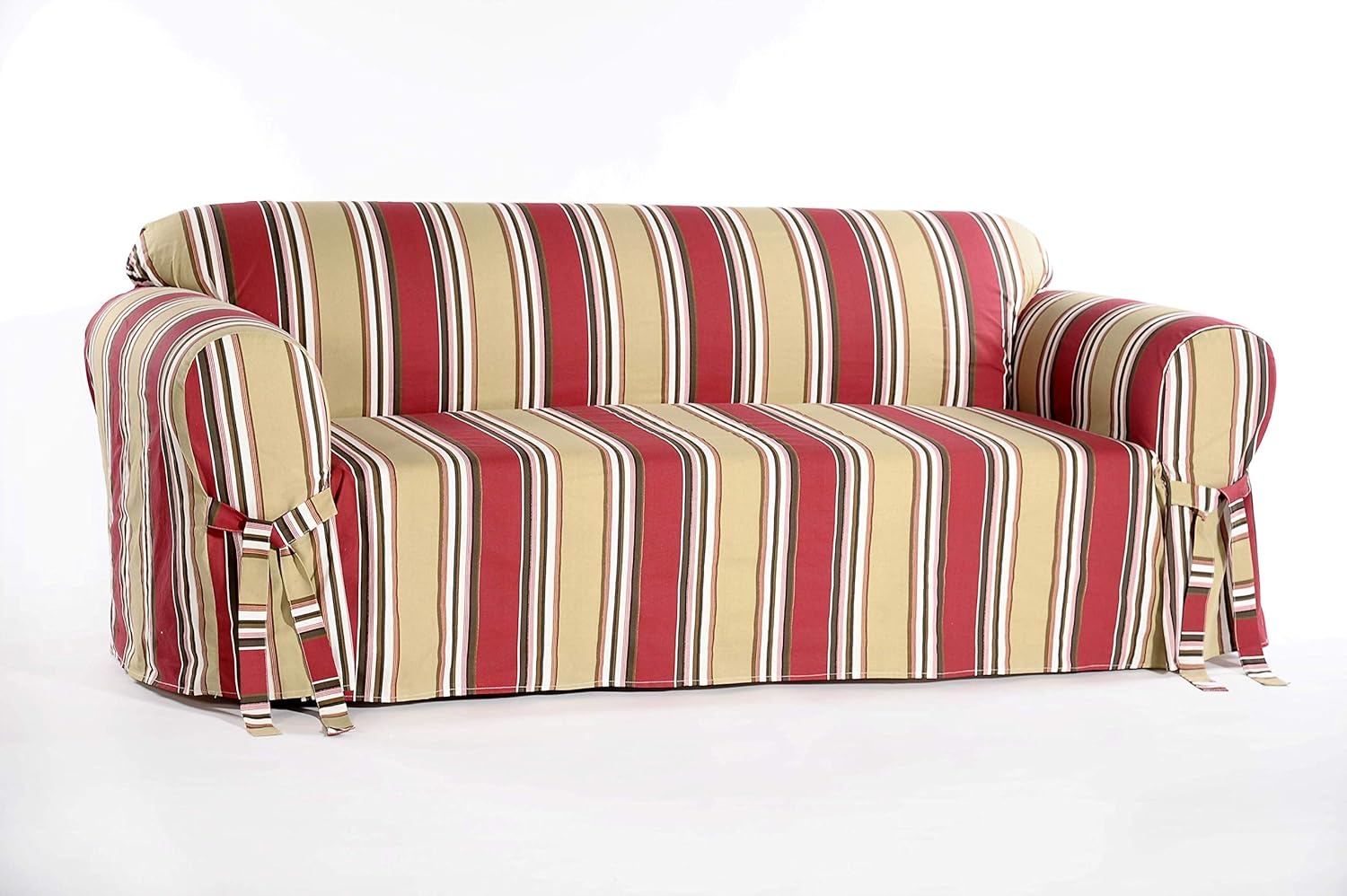 Classic Slipcovers Printed Classic Stripe Canvas Loveseat Slipcover, Red
