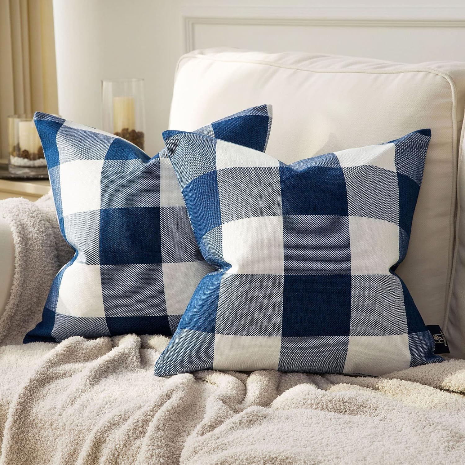 Buffalo Checker Plaids Series Cushion Square Decorative Throw Pillow Cusion for Couch, 18" x 18", Blue, 2 Pack