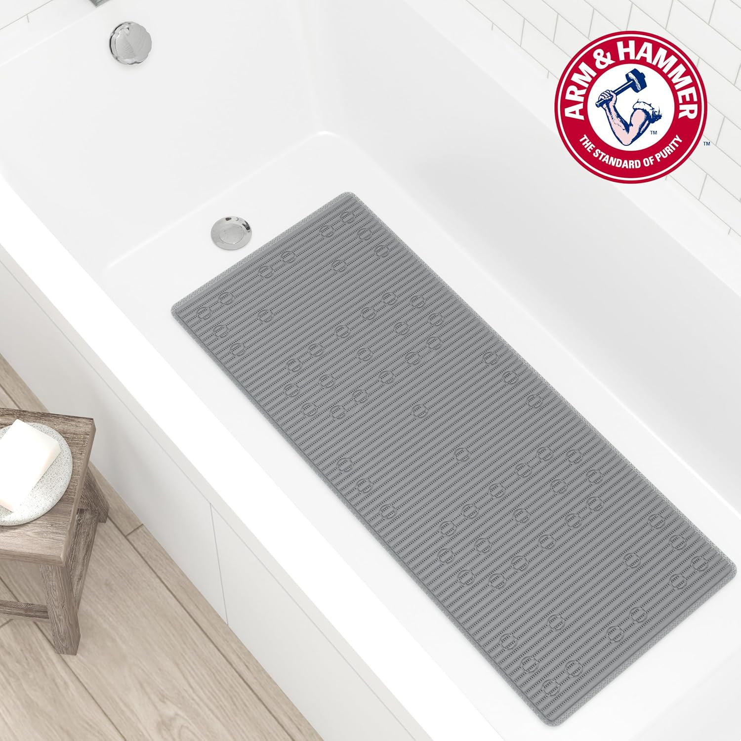 Arm & Hammer Comfort Touch Performance Foam Non-Slip Bath Mat for Showers and Tubs, 17 x 40, Grey