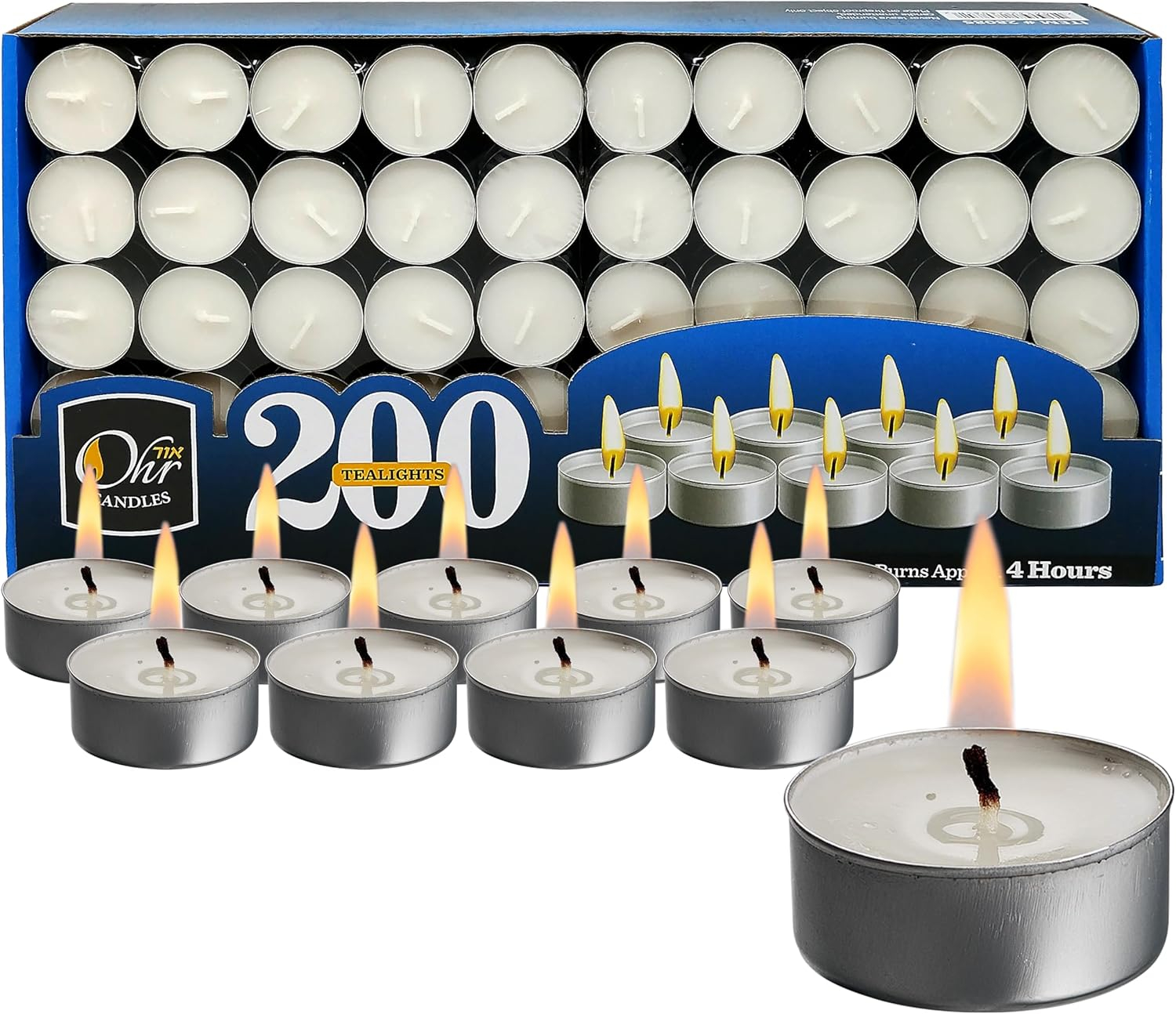 OHR CANDLES Tealight Candles - 200 Pack Bulk Tea Lights Candles - White Tealights Unscented - 4 Hour Burn Time