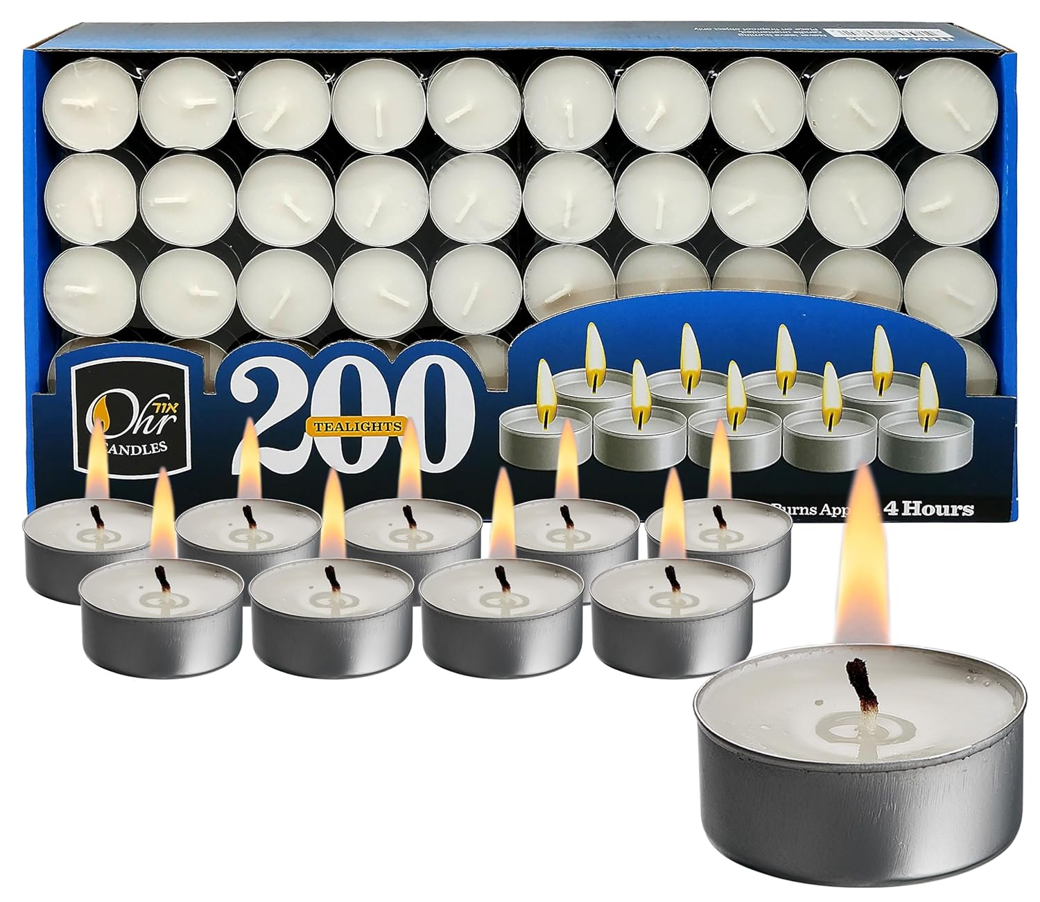 OHR CANDLES Tealight Candles - 200 Pack Bulk Tea Lights Candles - White Tealights Unscented - 4 Hour Burn Time
