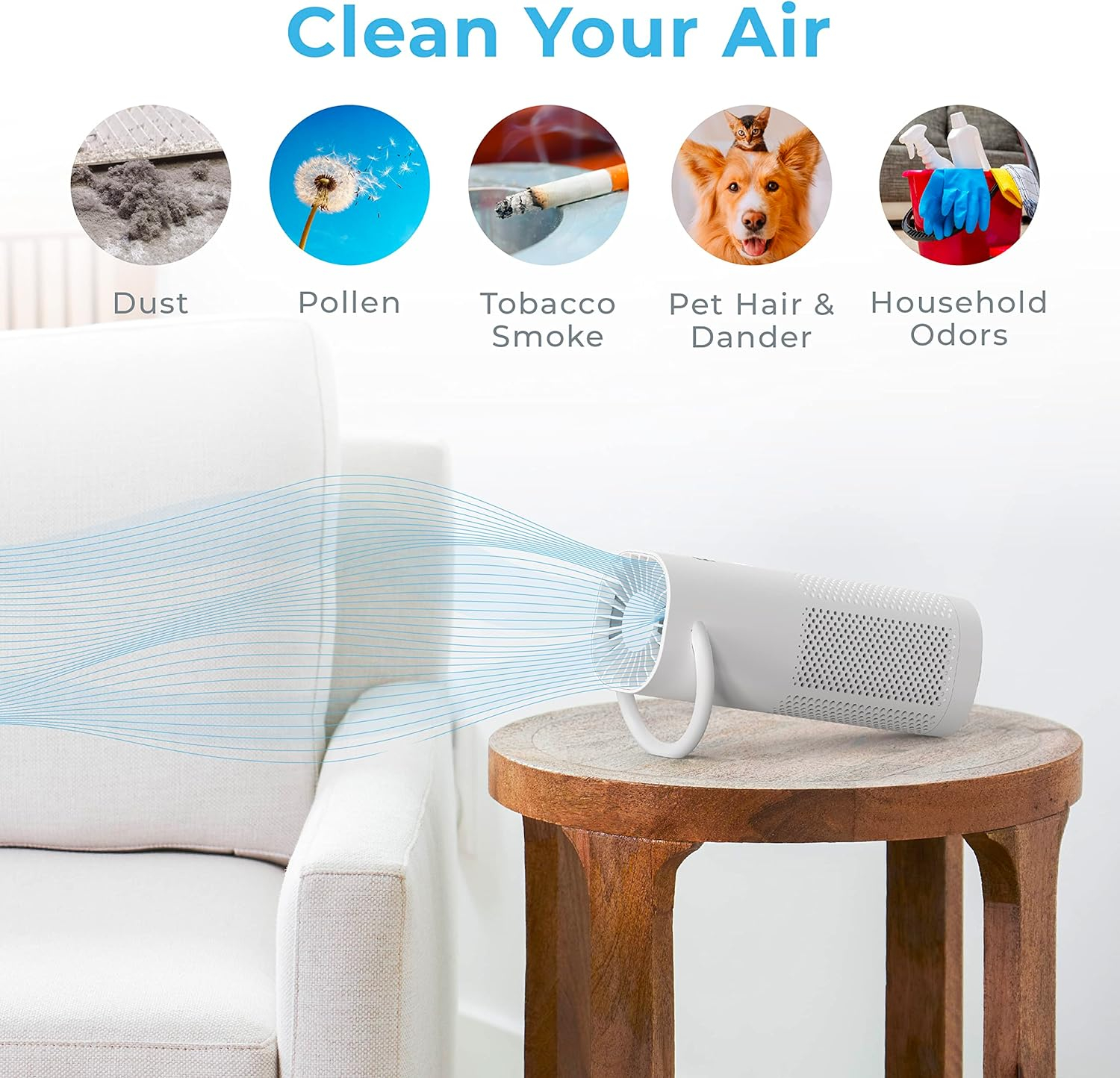 White Portable Table-Top Air Purifier with HEPA Filter