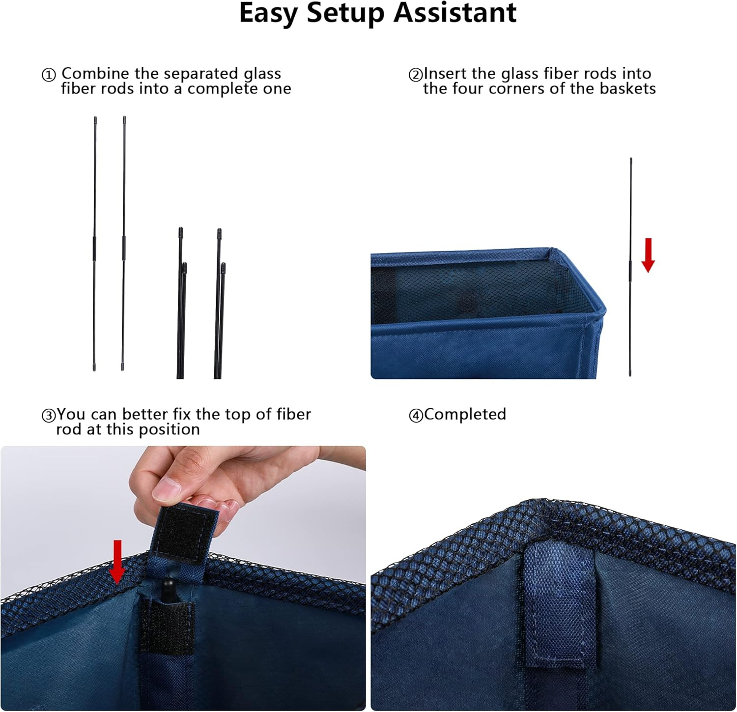 Odonata Slim Laundry Hamper Handles Collapsible Laundry Basket Thin Dirty Clothes Basket Narrow Laundry Bag Foldable Dirty Hamper 45L (Navy blue)