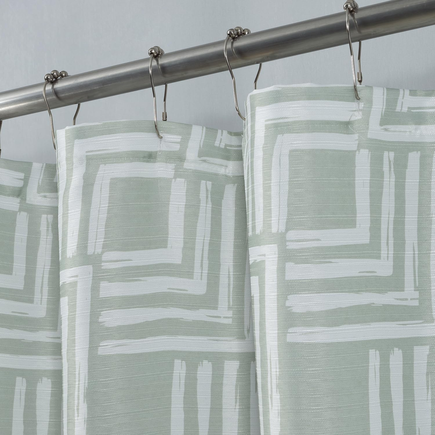 Sage Green and White Geometric Fabric Shower Curtain, 72 x 70 inches