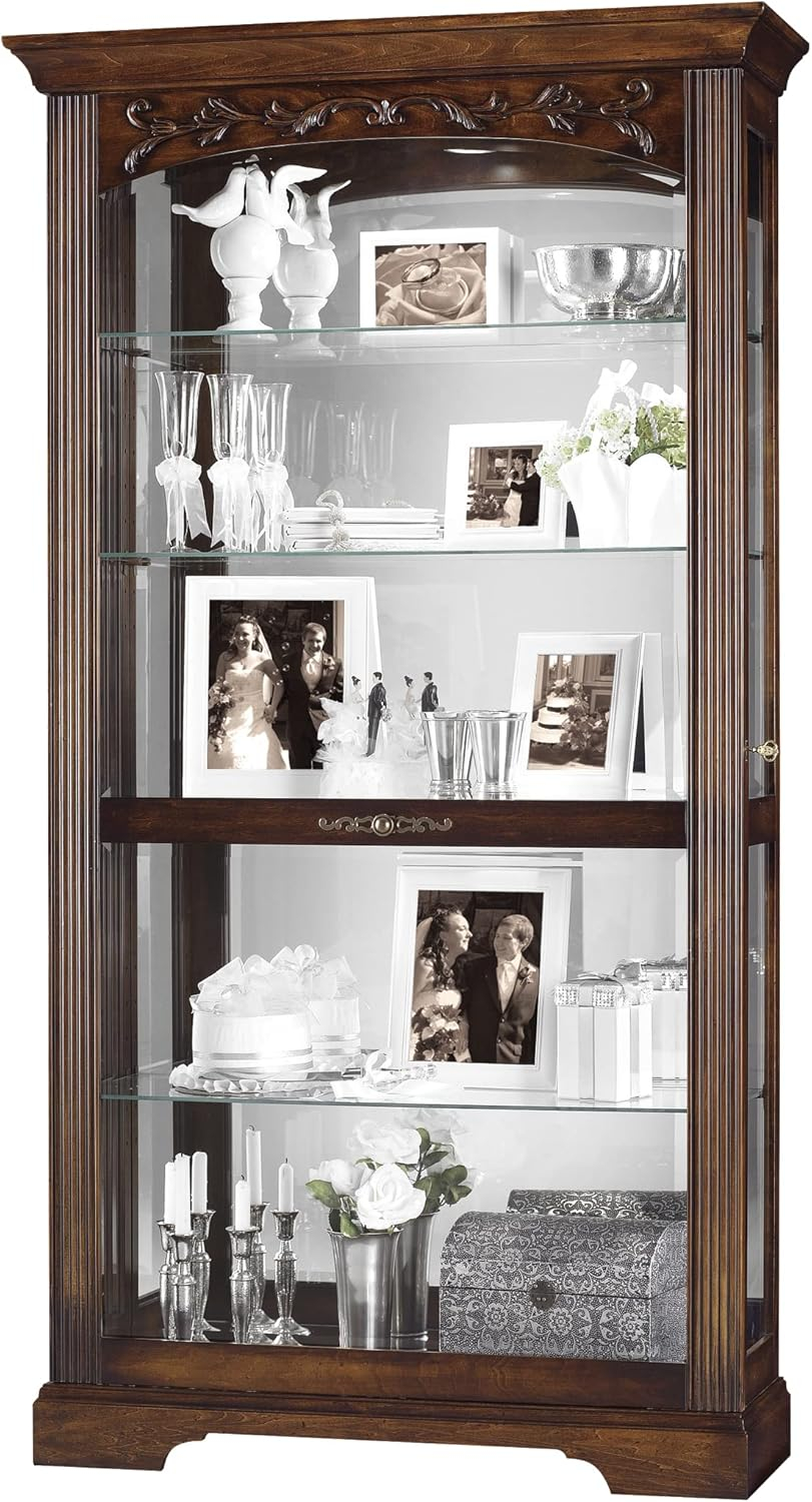 Hartland Traditional Brown Lighted Curio Cabinet with Adjustable Glass Shelves