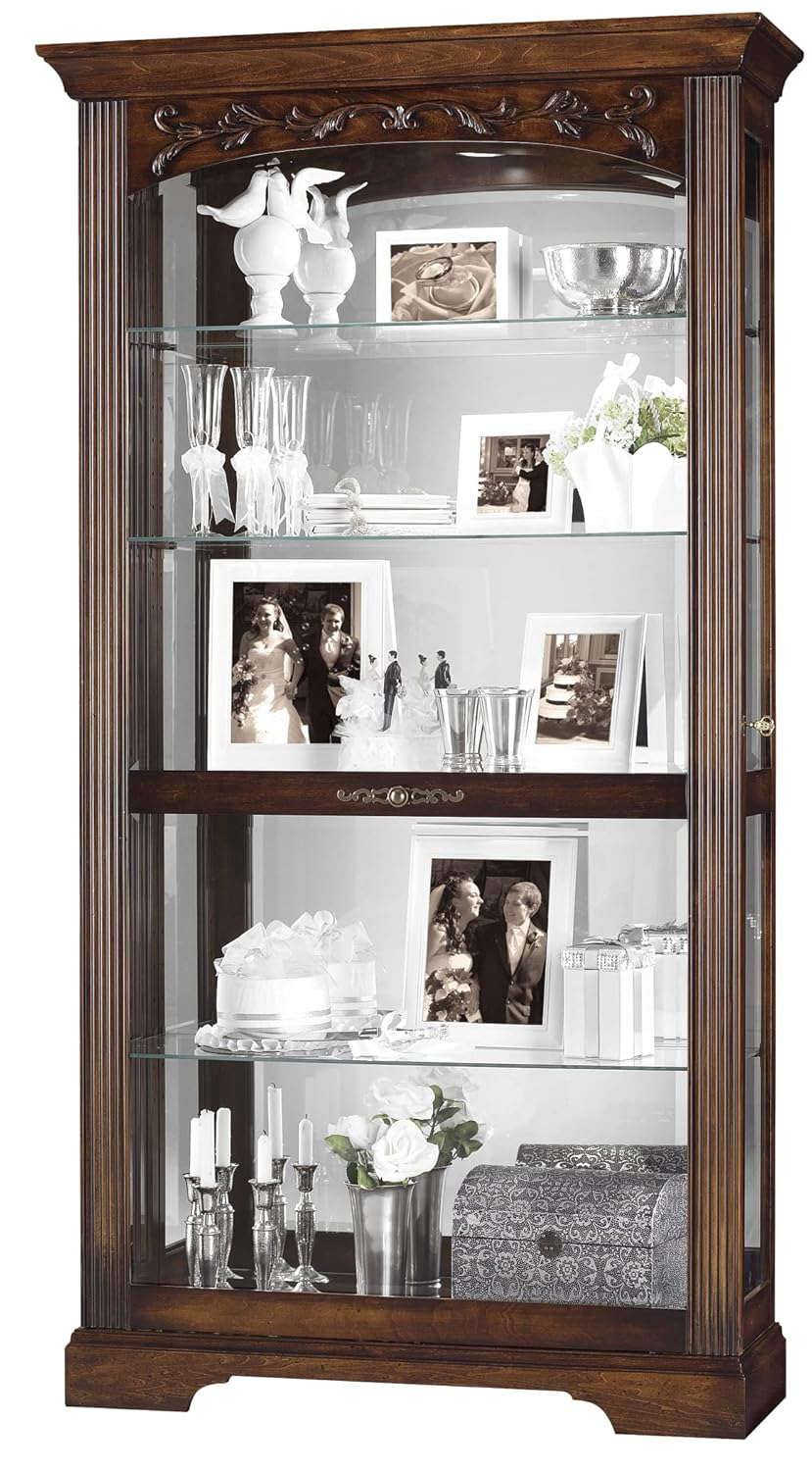 Hartland Traditional Brown Lighted Curio Cabinet with Adjustable Glass Shelves