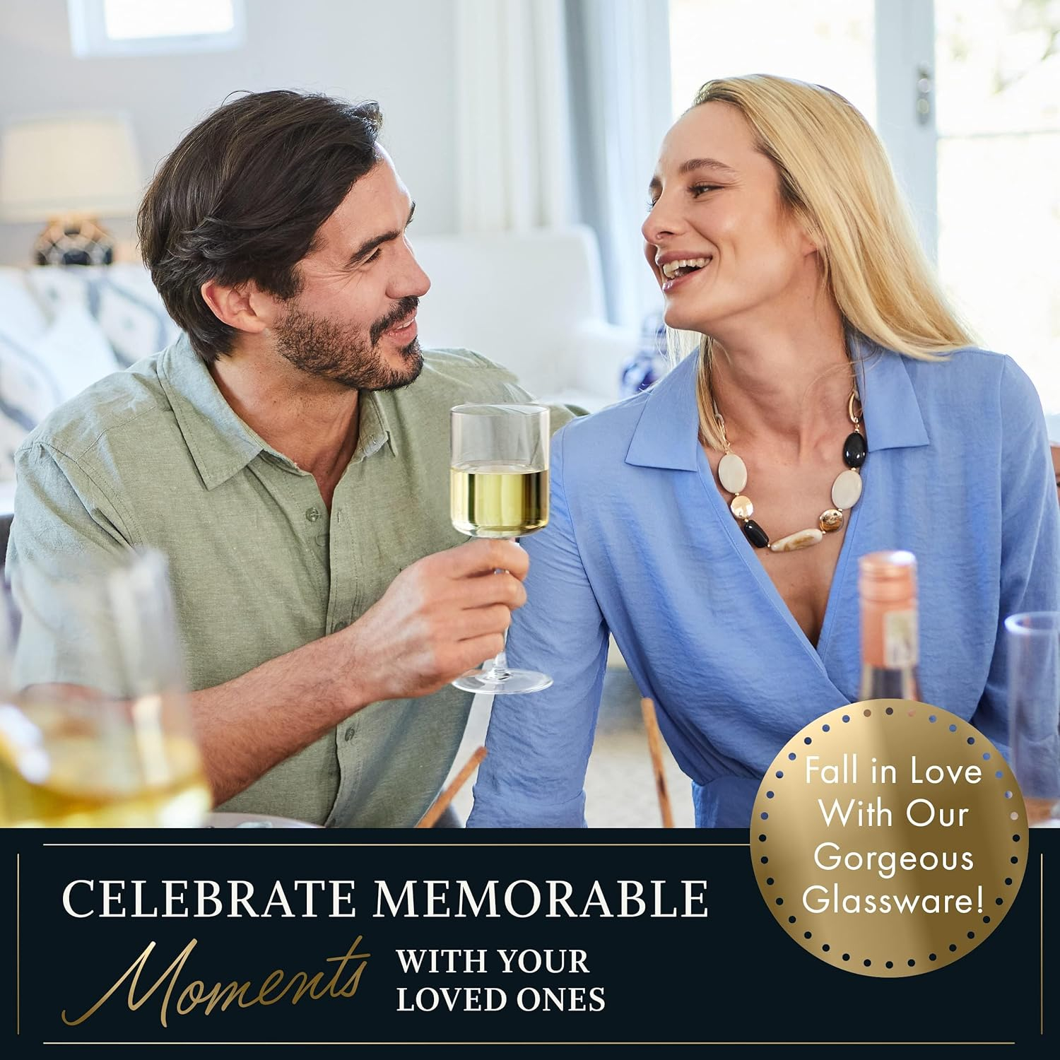 Elegant Square Crystal Wine Glasses with Red Ribbon Gift Box, Set of 2