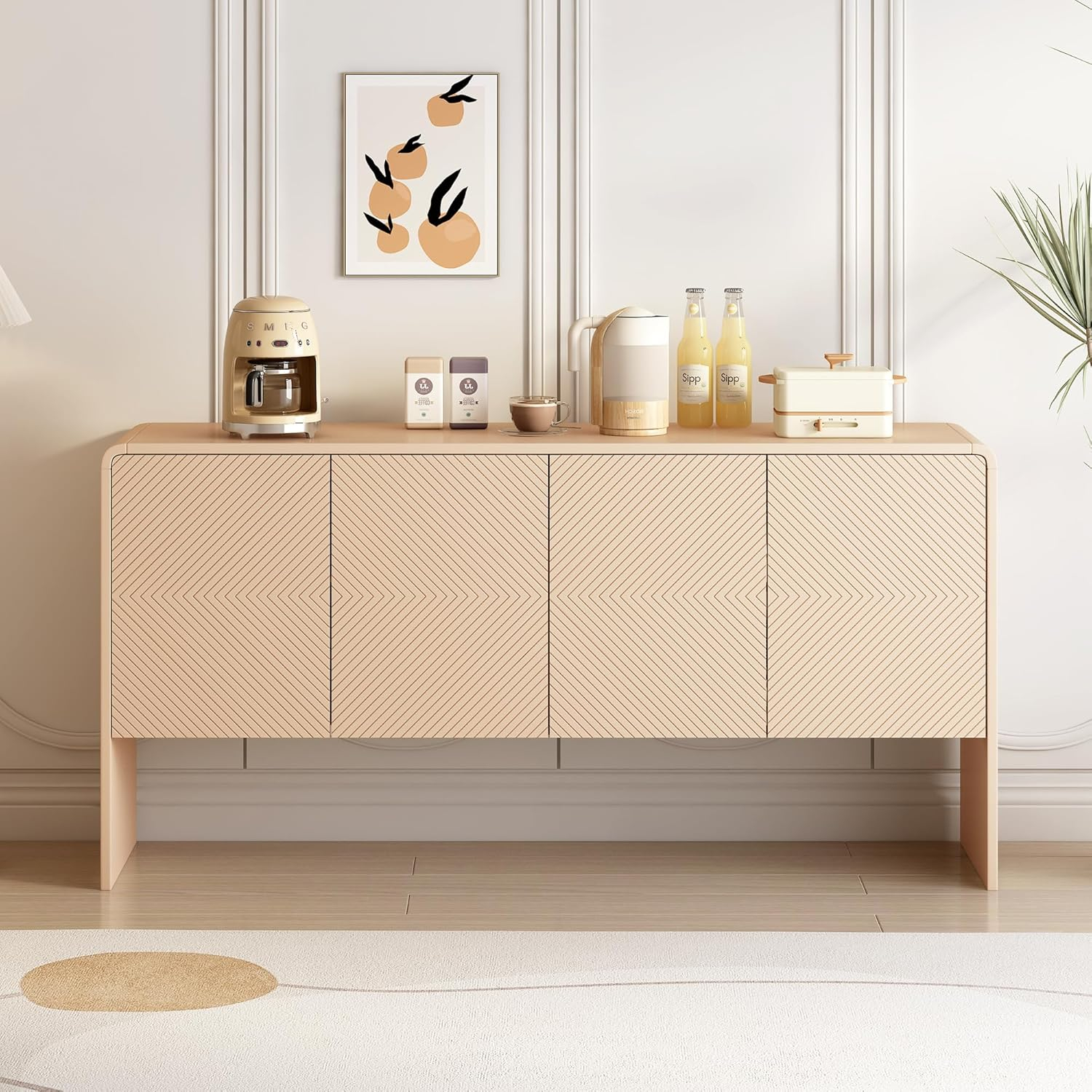 Apricot Cream 60" MDF and Particle Board Minimalist Sideboard with Adjustable Shelves