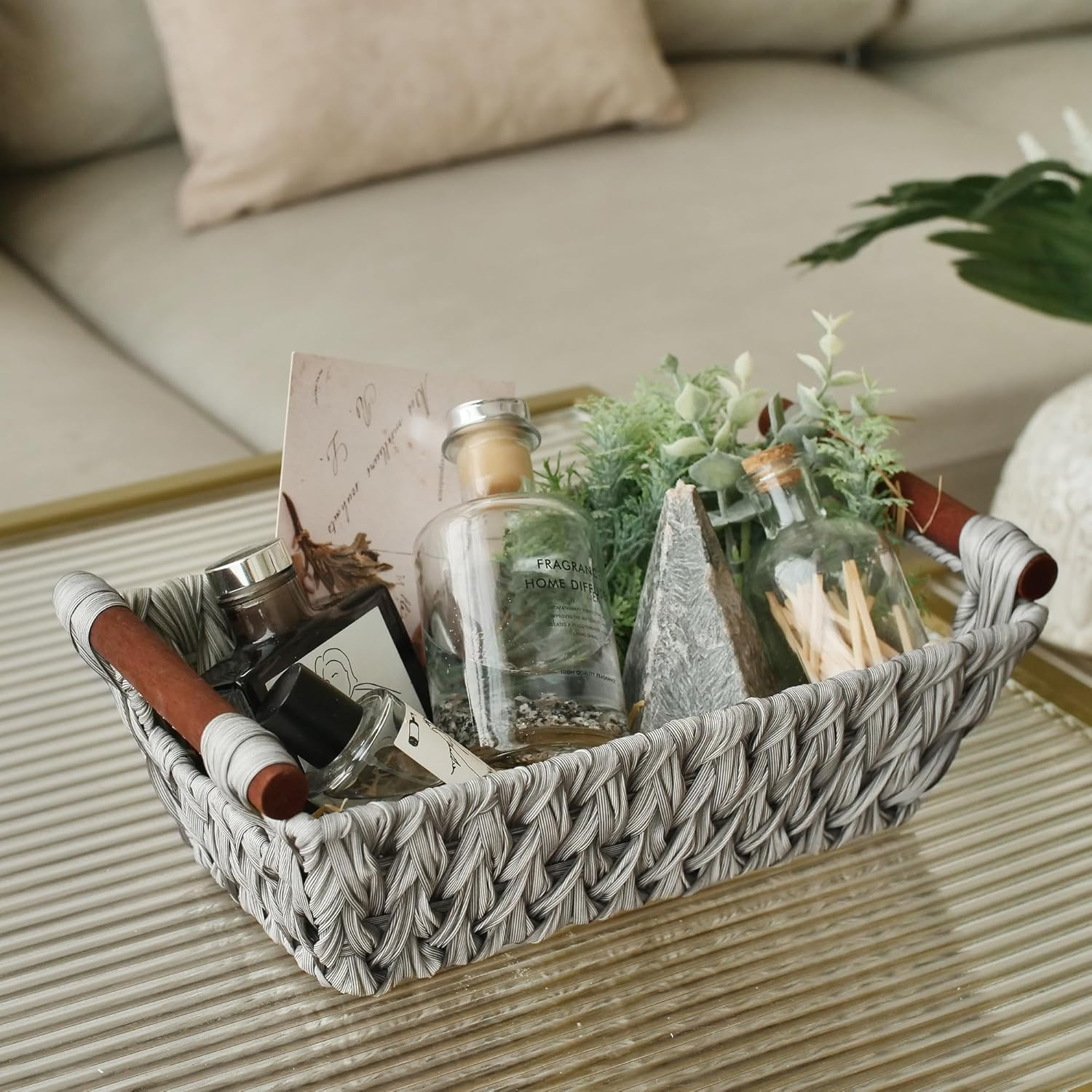 GRANNY SAYS Wicker Storage Baskets for Shelves, Trapezoid Woven Basket, Waterproof Storage Wicker Baskets for Organizing, Gray, 2-Pack
