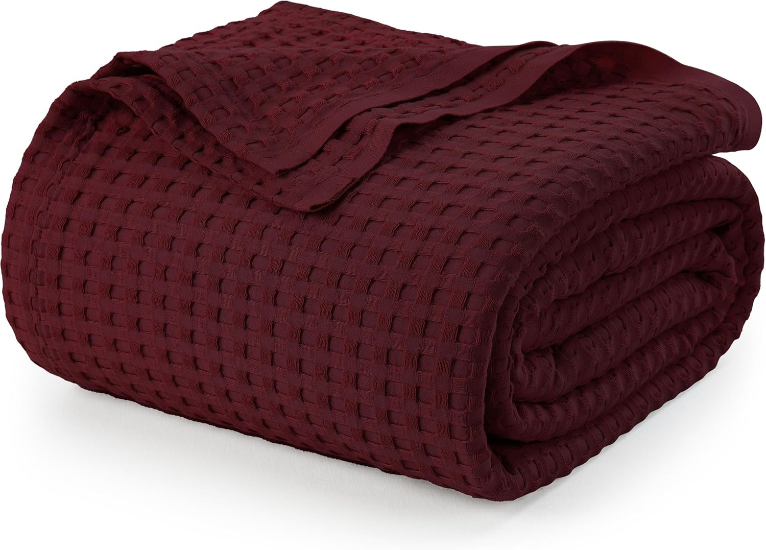 Utopia Bedding Burgundy 100% Cotton Waffle Blanket 300 GSM [Queen - 90x90 Inch] Soft Lightweight Breathable Bed Blanket for All Season
