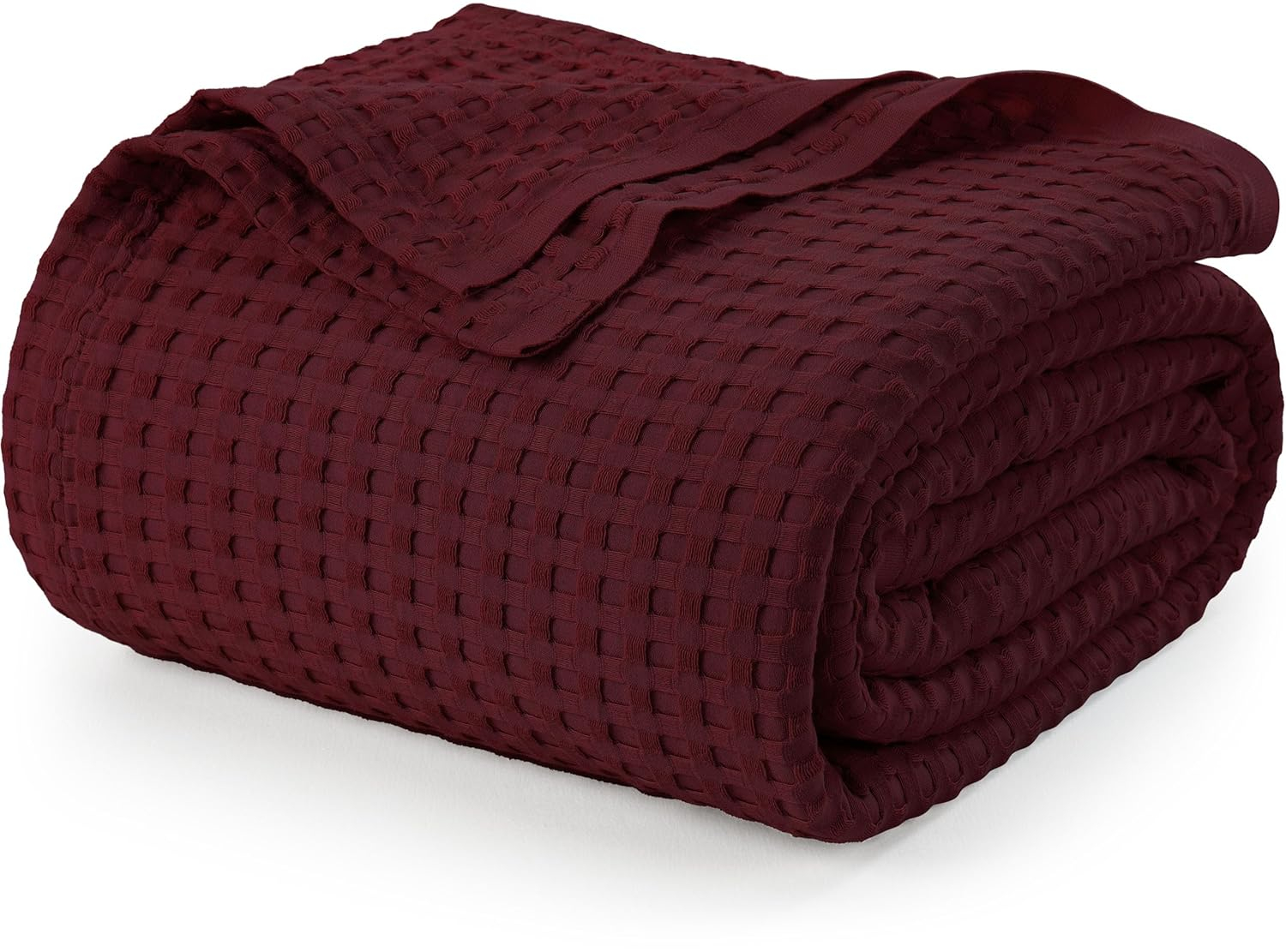 Utopia Bedding Burgundy 100% Cotton Waffle Blanket 300 GSM [Queen - 90x90 Inch] Soft Lightweight Breathable Bed Blanket for All Season