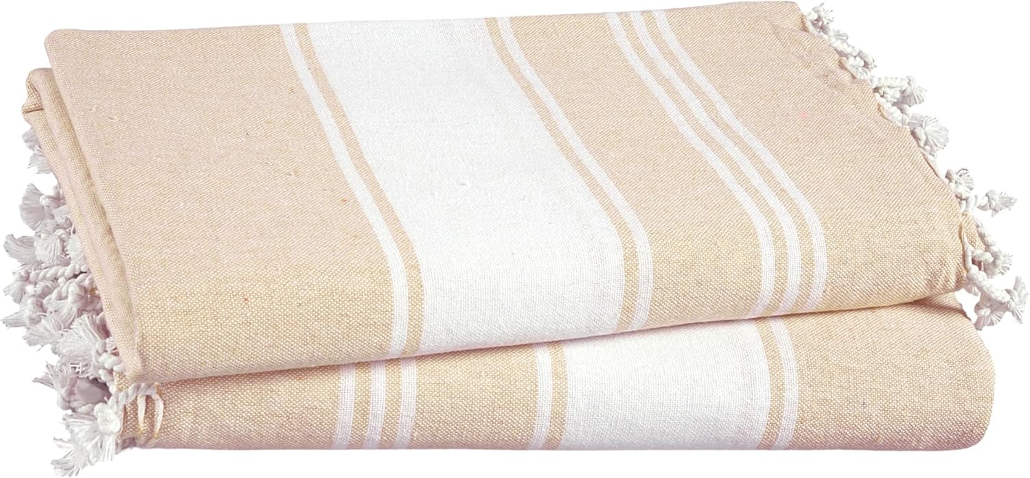 LANE LINEN Oversized Beach Towels, 2 Pack Turkish Towel Set for Adults, Lightweight, Quick Dry, Absorbent & Sand Proof, 39"x71" Pool Towels – Beige
