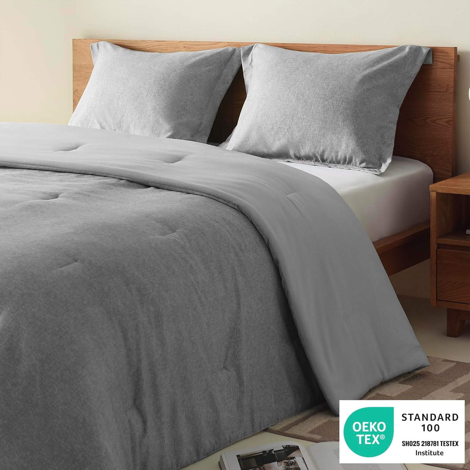 Comfort Spaces Twin Comforter Set - 2pcs (1 Microfiber Comforter & 1sham) Farmhouse Bedding Comforter for All Seasons Boho Bedding Set, Lightweight Solid Bed Comforter Sets, Twin/Twin XL, Grey