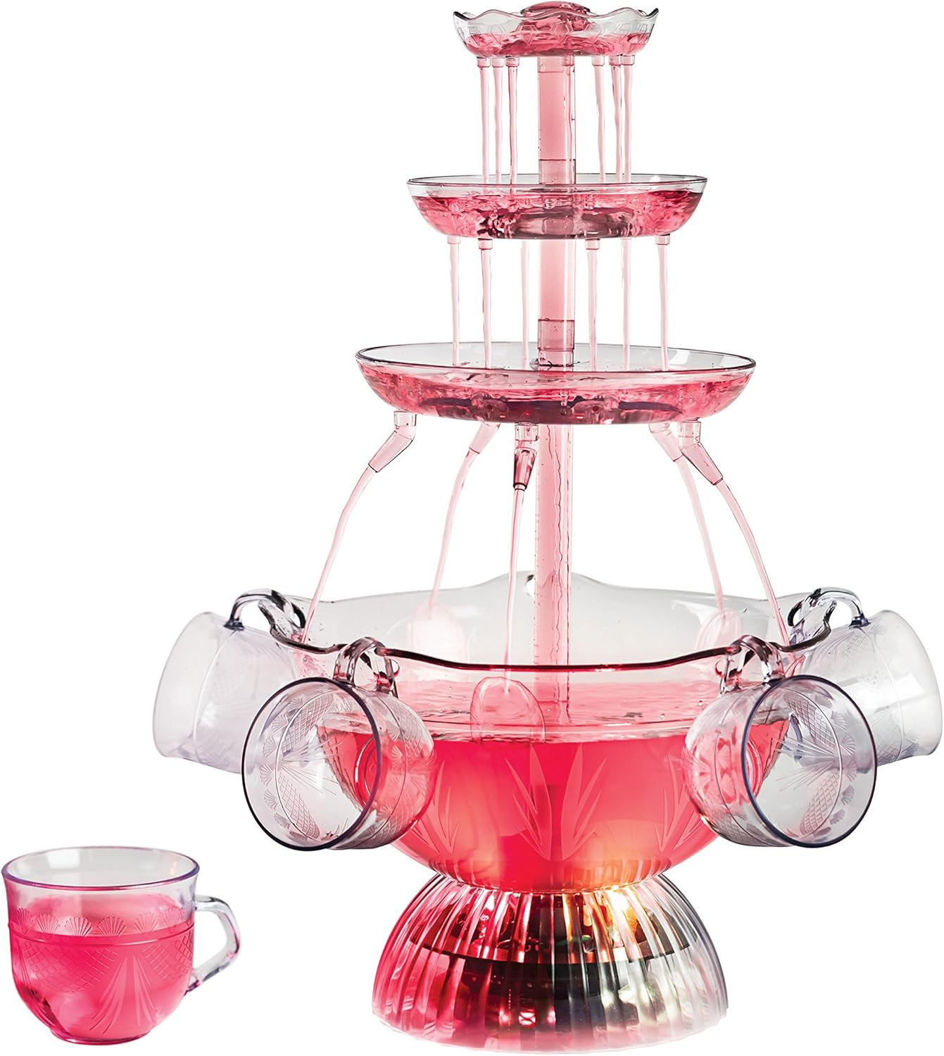 Vintage Clear Glass LED Lighted Party Fountain with Cups