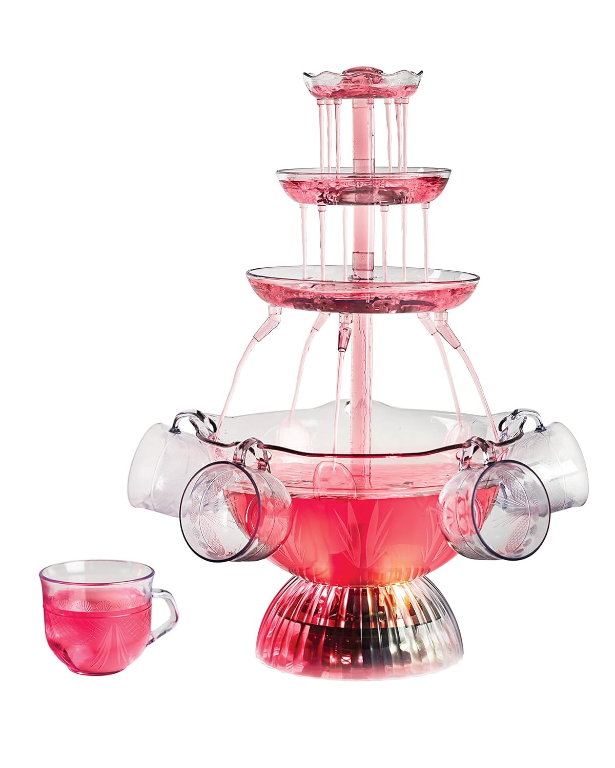 Vintage Clear Glass LED Lighted Party Fountain with Cups