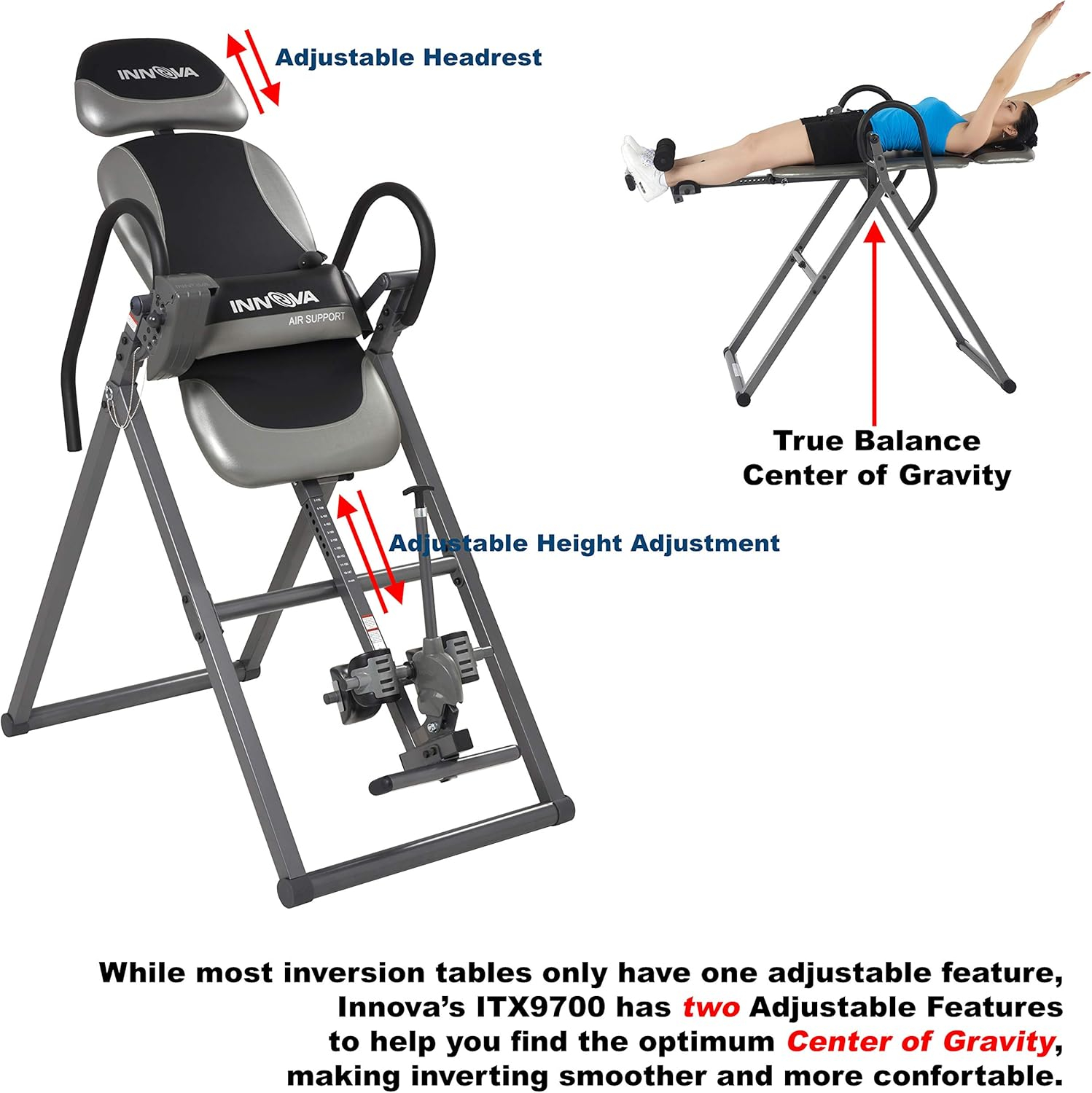 Innova ITX9900 Inversion Table with Air Lumbar Support, Black/Gray