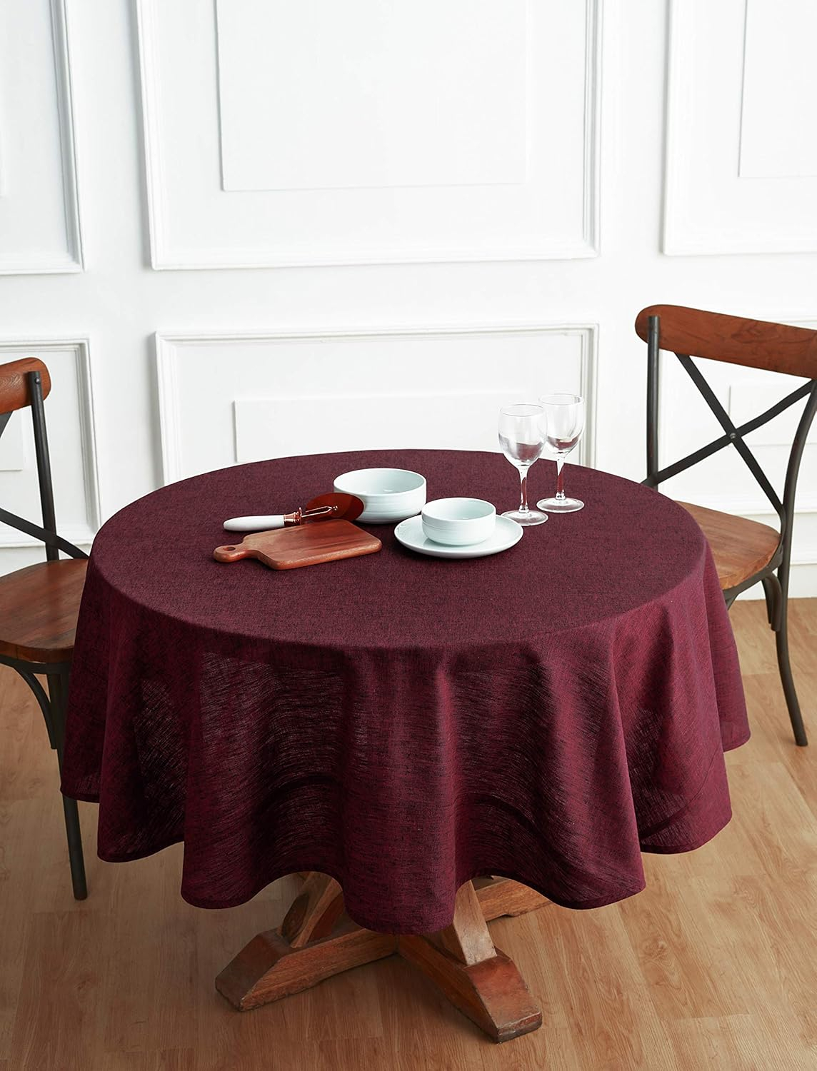 Solino Home Square Tablecloth 52 x 52 Inch - 100% Pure Linen Red Garnet Table Throw - Athena, Machine Washable Tablecloth for Spring, Mothers Day, Memorial Day