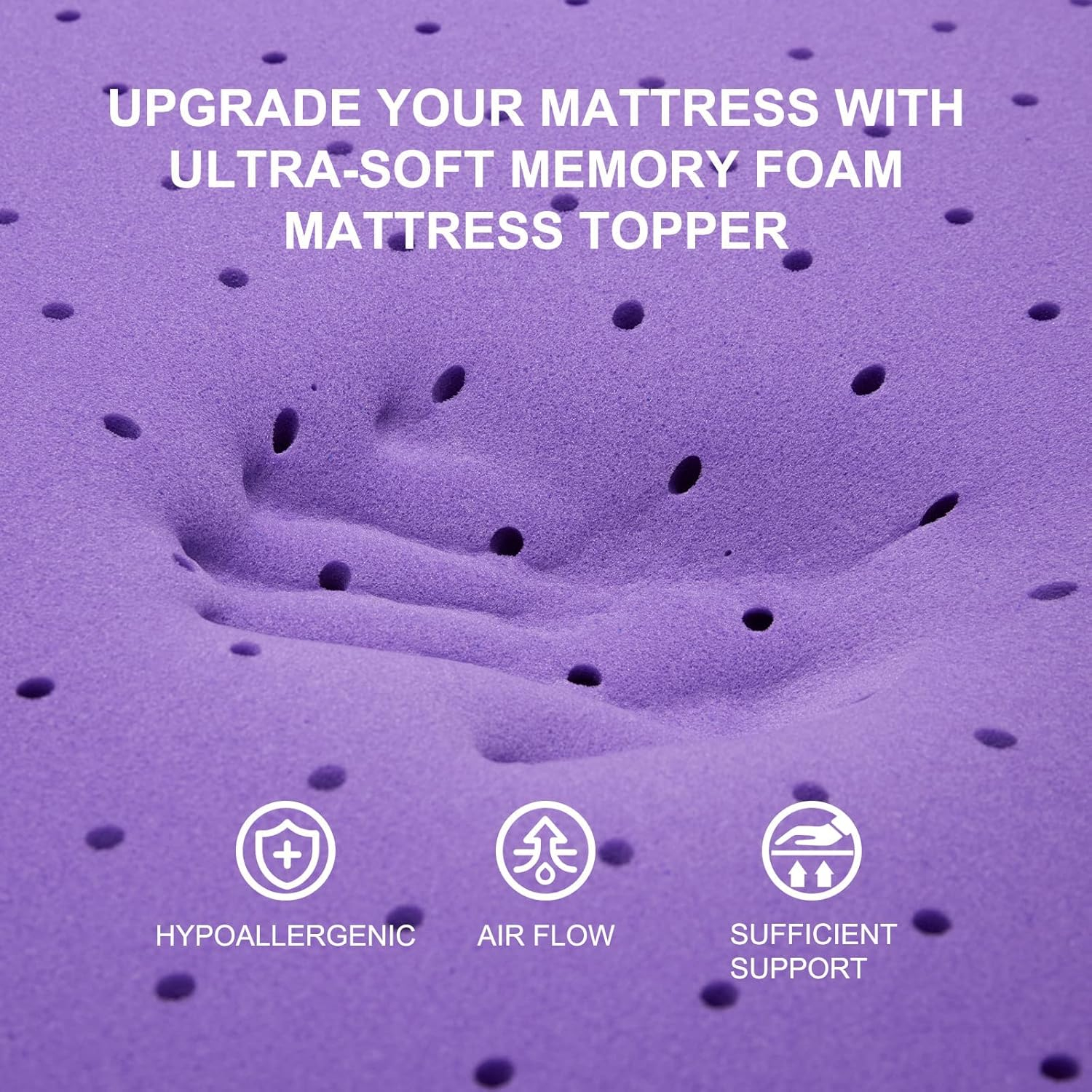 SINWEEK 3 Inch Gel Memory Foam Mattress Topper Ventilated Soft Pressure Relieve Mattress Pad, Breathable Bed Topper, CertiPUR-US Certified, Queen Size