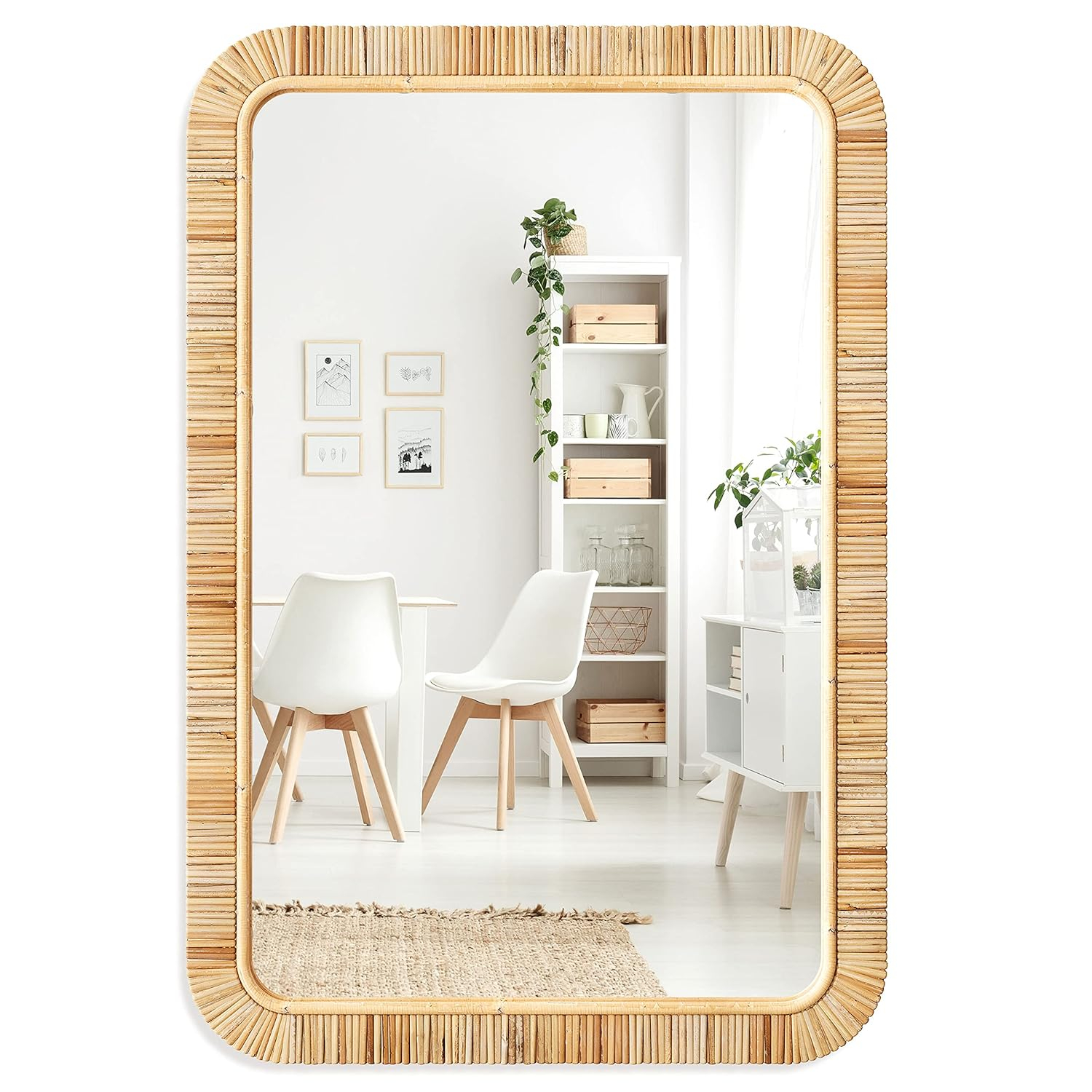 Barnyard Designs Rattan Bathroom Mirror – Rustic Farmhouse Style Handmade Wicker Rattan Frame - Boho Mirror for Nursery Wall Décor (20" x 30", Rectangular)
