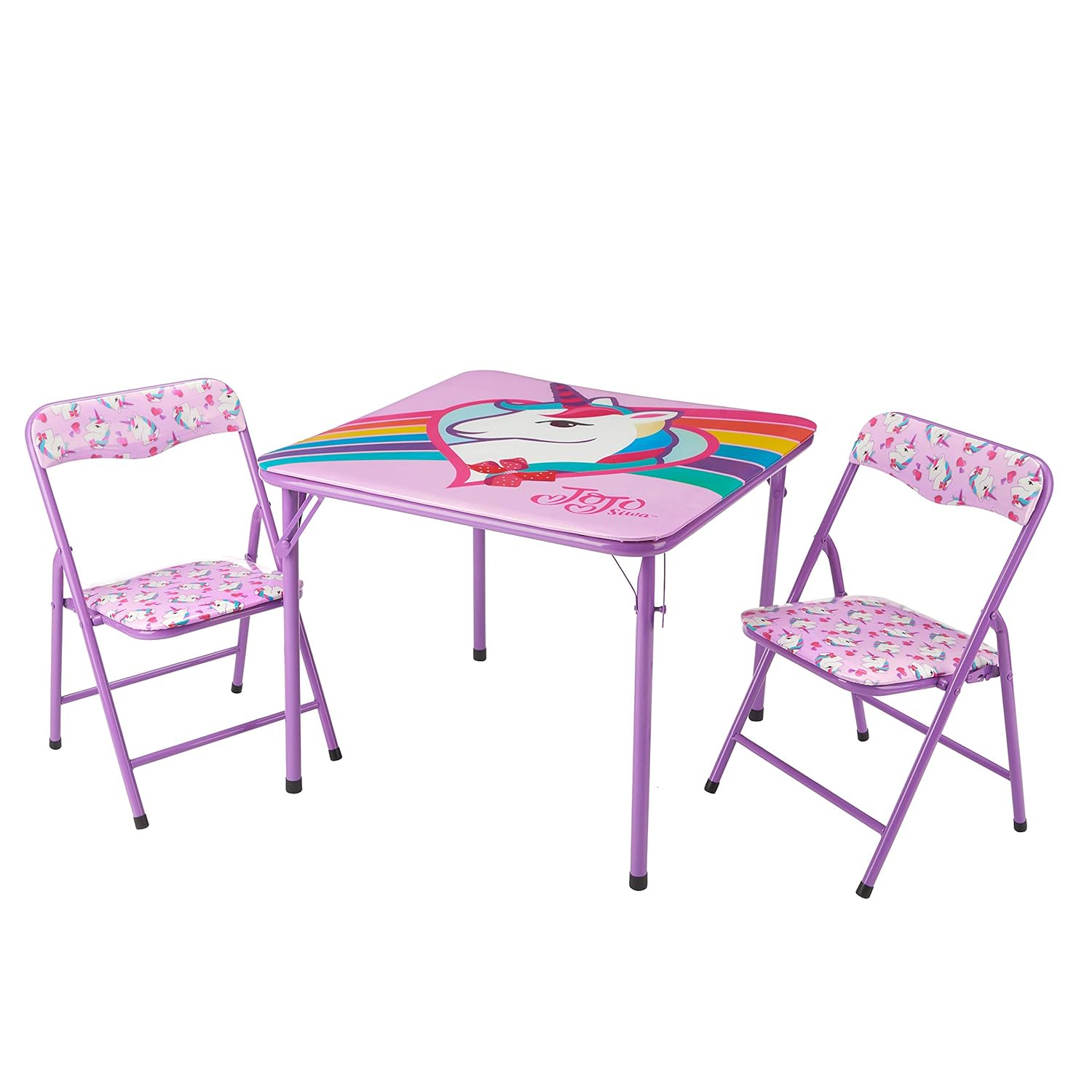 Nickelodeon Jojo Siwa 3 Piece Table & Chair Set with 2 Folding Chairs and 1 Table, Ages 3+, Purple Painted Metal Frame