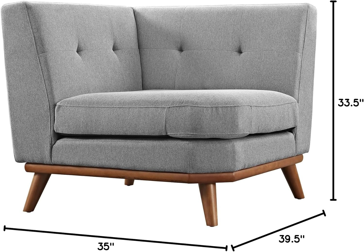 Modway Engage Upholstered Fabric and Wood Corner Chair in Expectation Gray