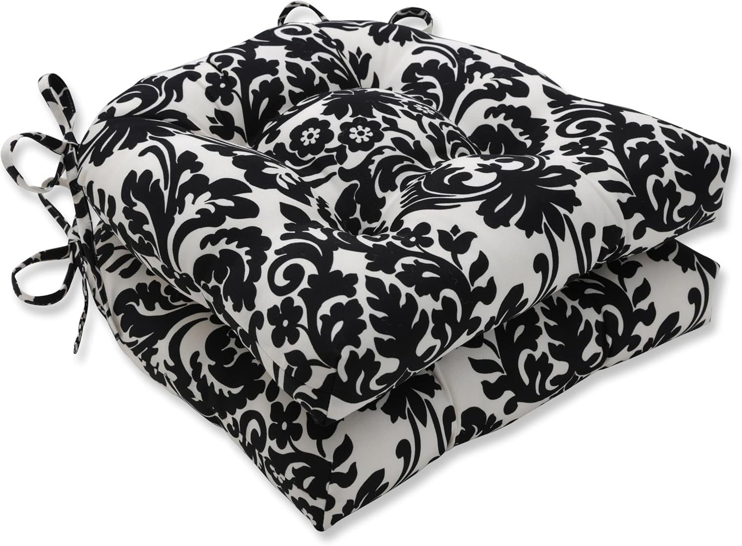 Essence Onyx Black and Off-White Damask Reversible Chair Pad Set