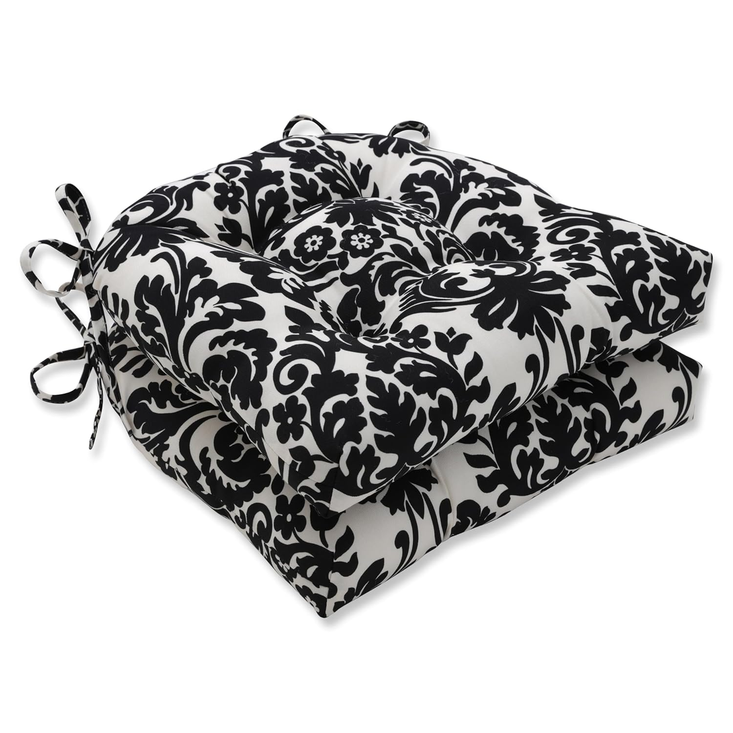 Essence Onyx Black and Off-White Damask Reversible Chair Pad Set