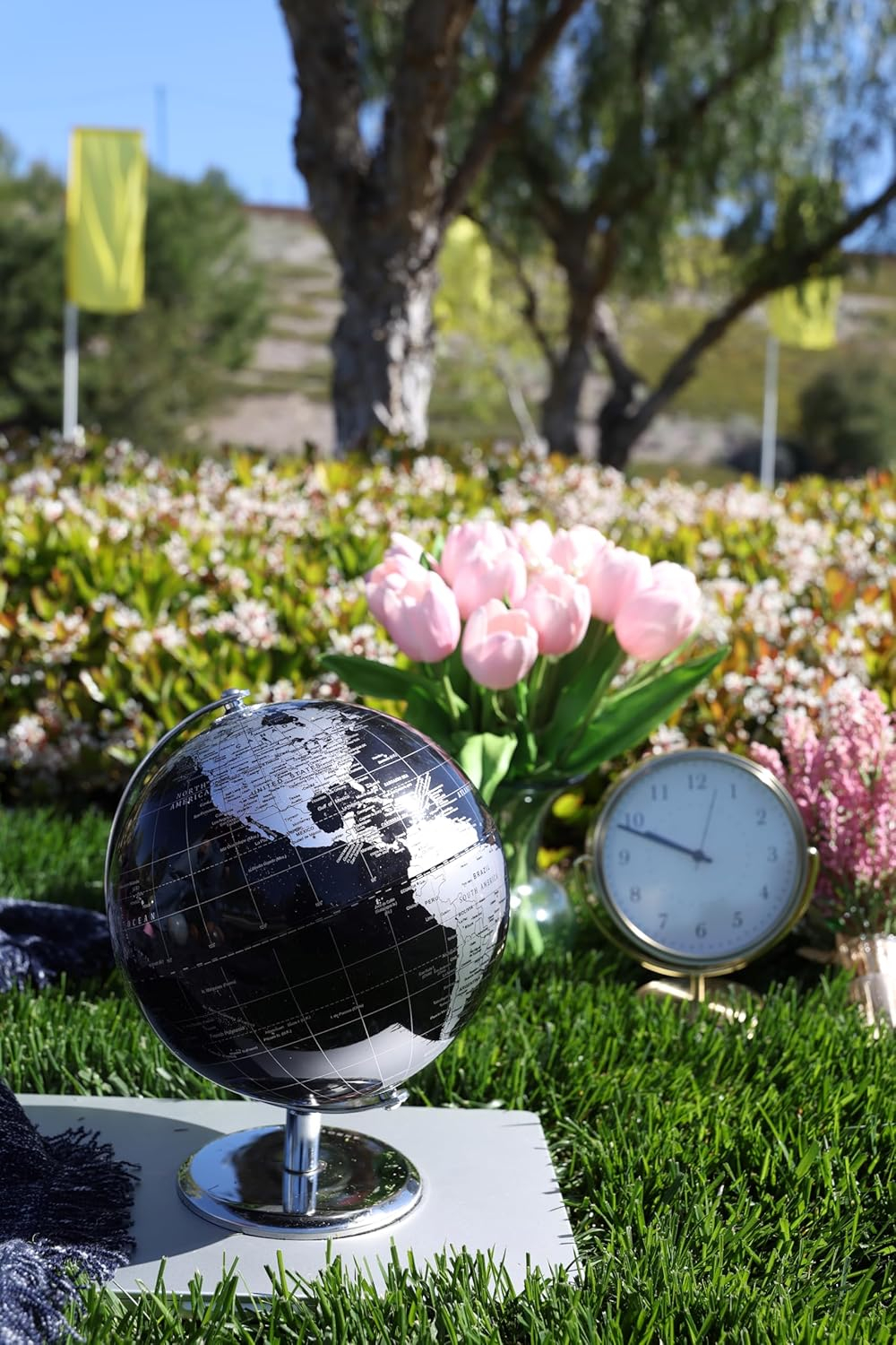 ANNOVA Metallic World Globe Black – Educational/Geographic/Modern Desktop Decoration - Stainless Steel Arc and Base/Earth World - Metallic Black - for School, Home, and Office (8-Inch)