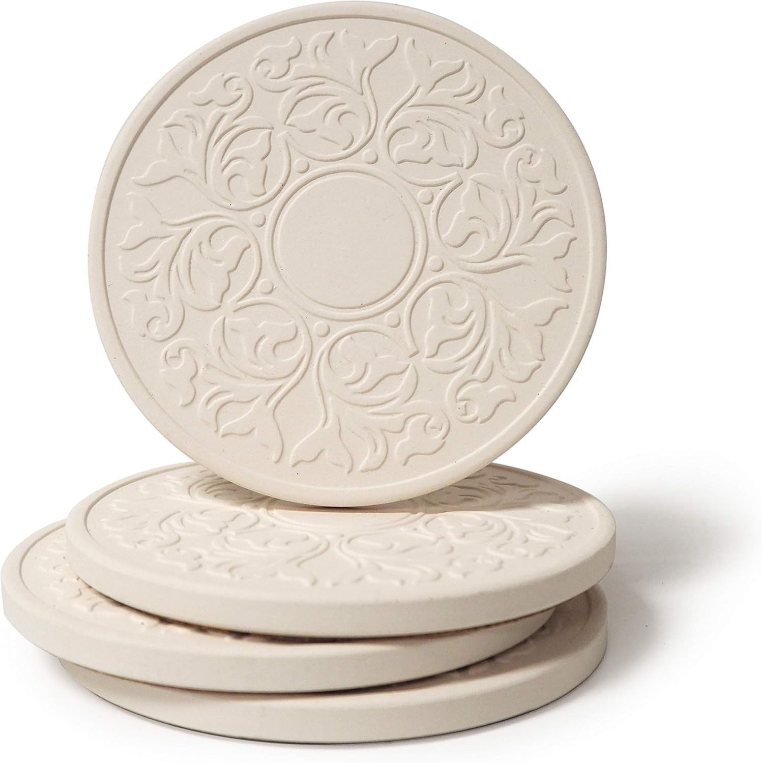 CoasterStone EC400 Absorbent Stone Coasters, "Victorian Lace Set of 4, White