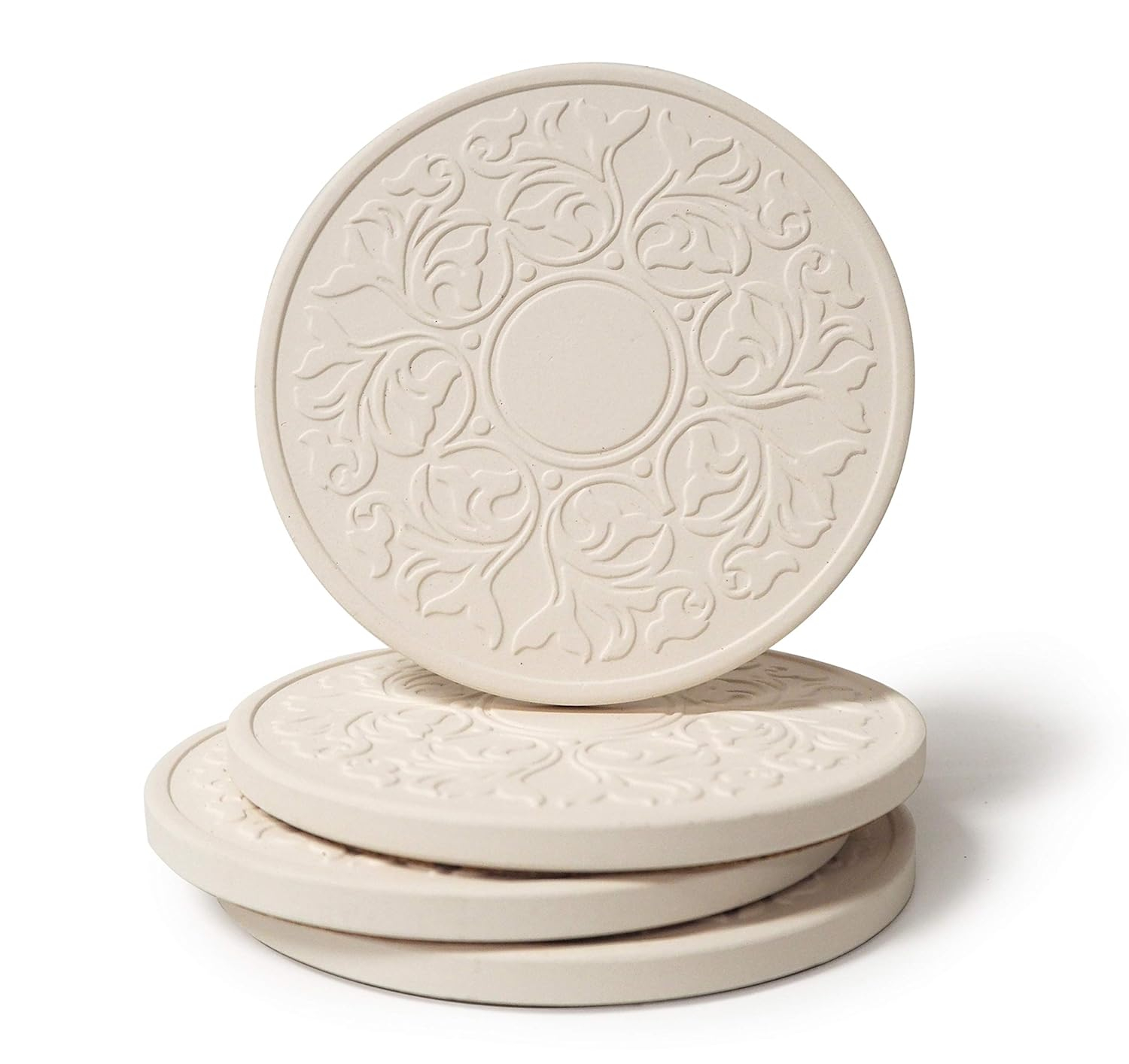 CoasterStone Absorbent Stone Coasters, .. â€œVictorian Lace Set of .. 4, White