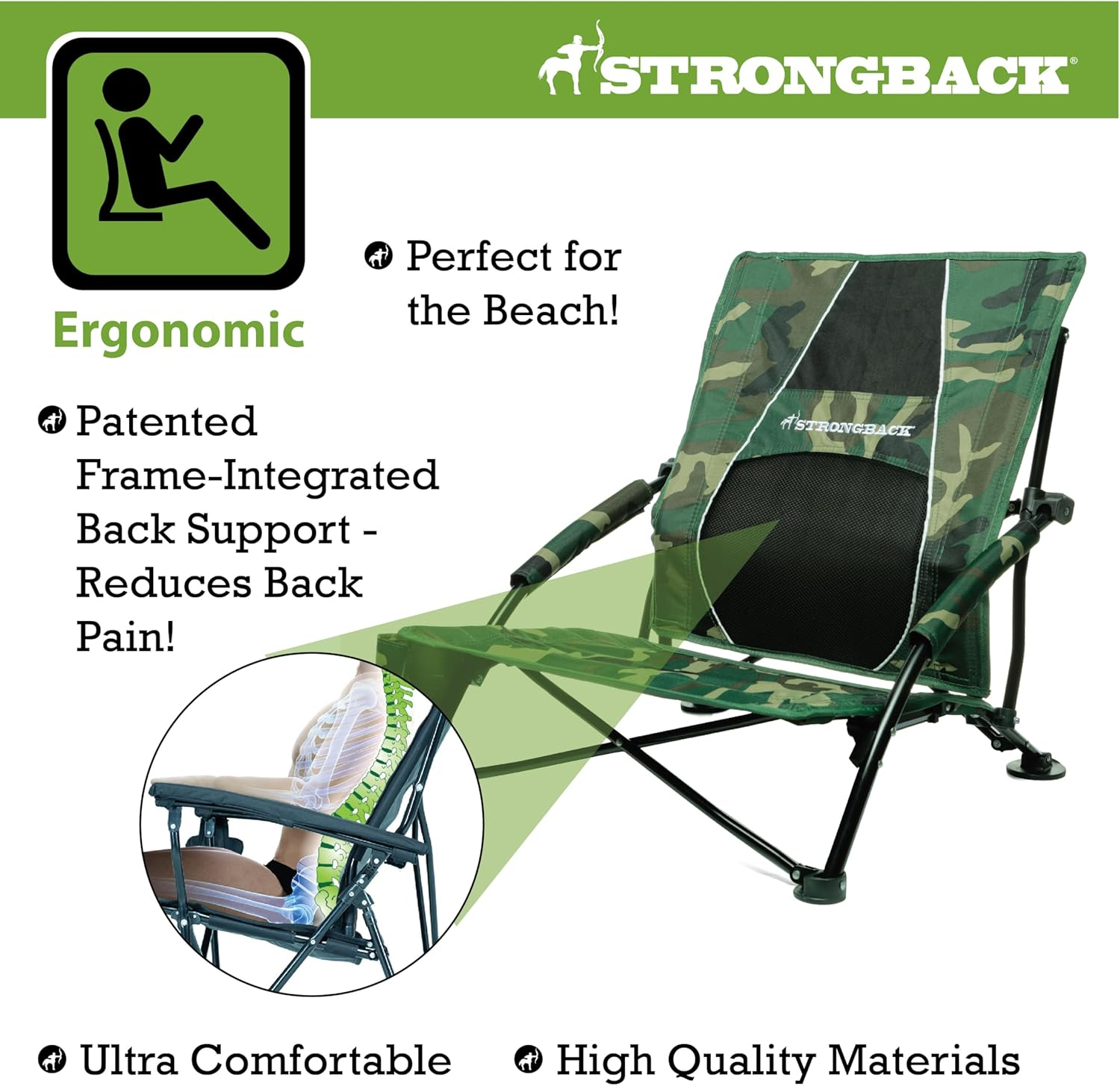 Camo Zero Gravity Low Beach Chair with Arms