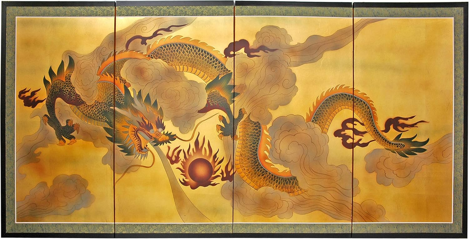 Oriental Furniture Gold Leaf Cranes, 36"H x 72"W, Gold leaf, hand painted, Oriental, Traditional, Unique pieces