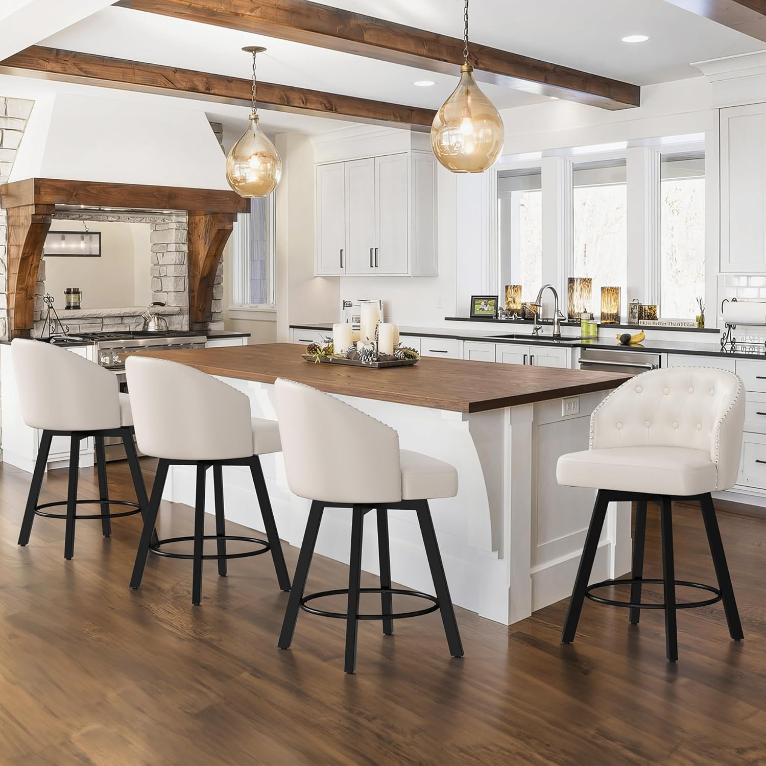 Dycanpo 26" Tall Counter Height Bar Stools Set of 4 with Back Faux Leather for Home Kitchen, Brown