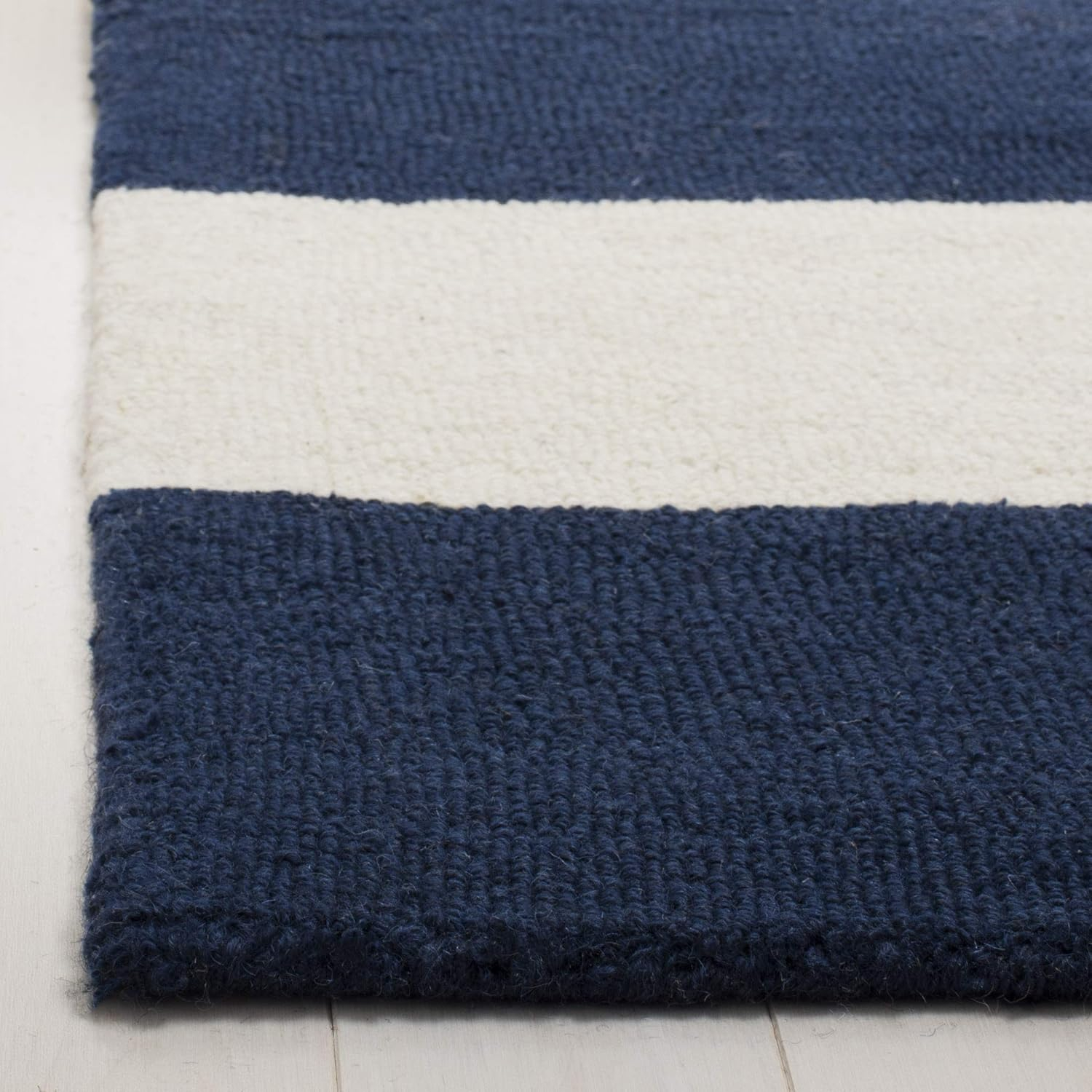 SAFAVIEH Kids Rugby Striped Wool Area Rug, Navy/Ivory, 9' x 12'