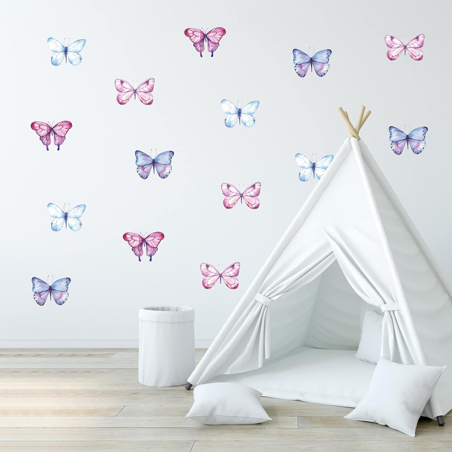 Decalcomania Butterfly Wall Decals - Set of 16 Watercolor Butterflies Wall Stickers for Girls Bedroom Kitchen Bathroom Room Decor Removable Peel and Stick Indoor Décor