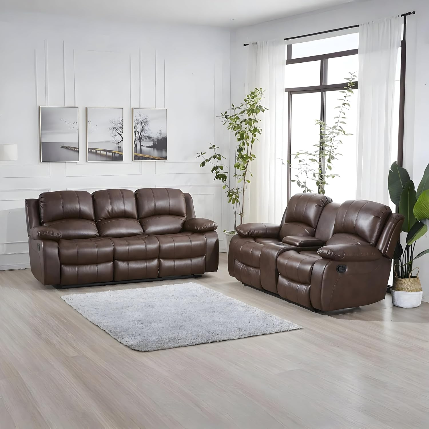 Betsy Furniture Loveseat Brown Faux Leather Sofa Set