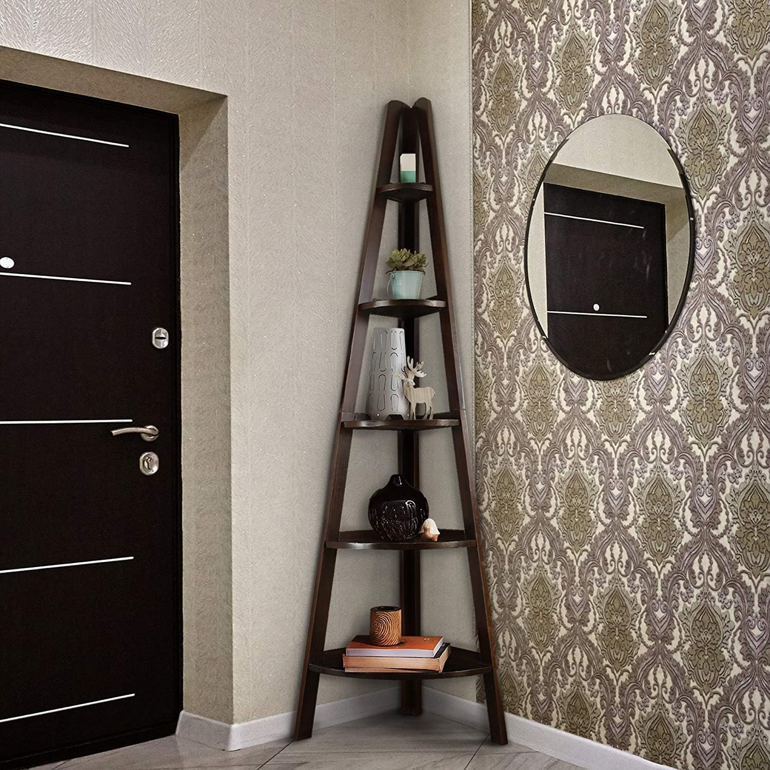 Casual Home 5-Shelf Corner Ladder Bookcase-Finish:Espresso